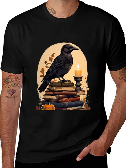 Raven on Books T-Shirt - Literary Dark Academia Style