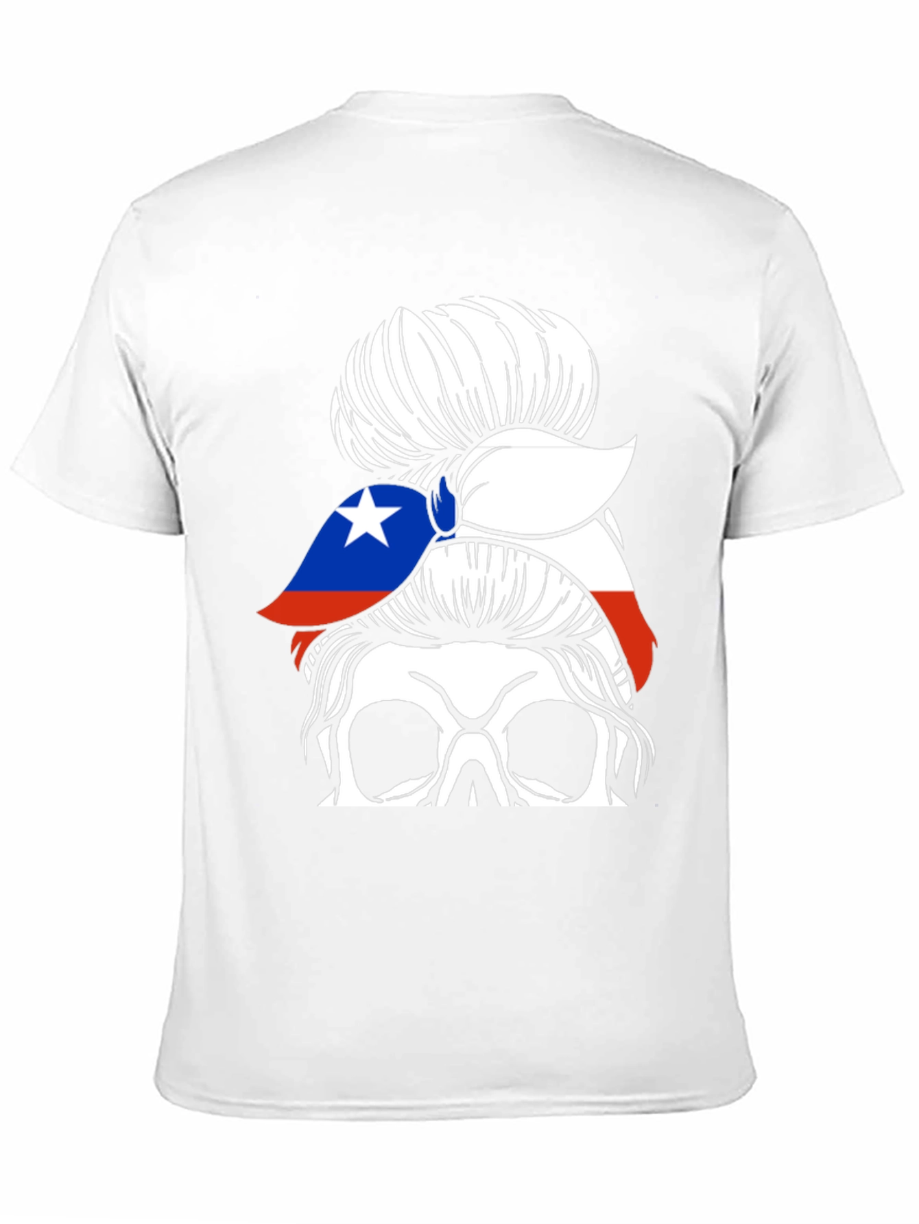 Skull Messy Bun Chile Flag T-Shirt