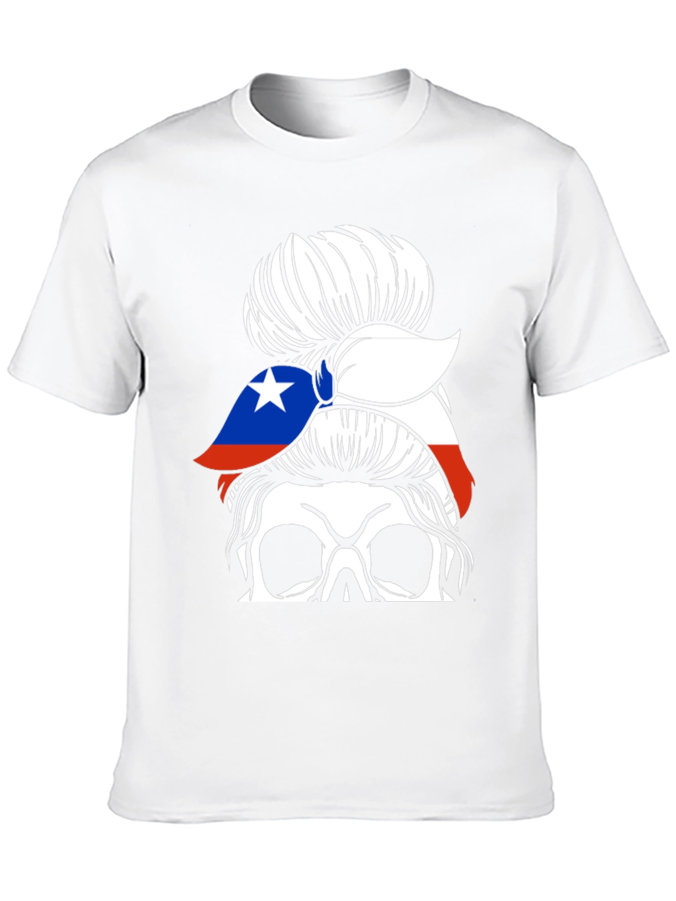 Skull Messy Bun Chile Flag T-Shirt