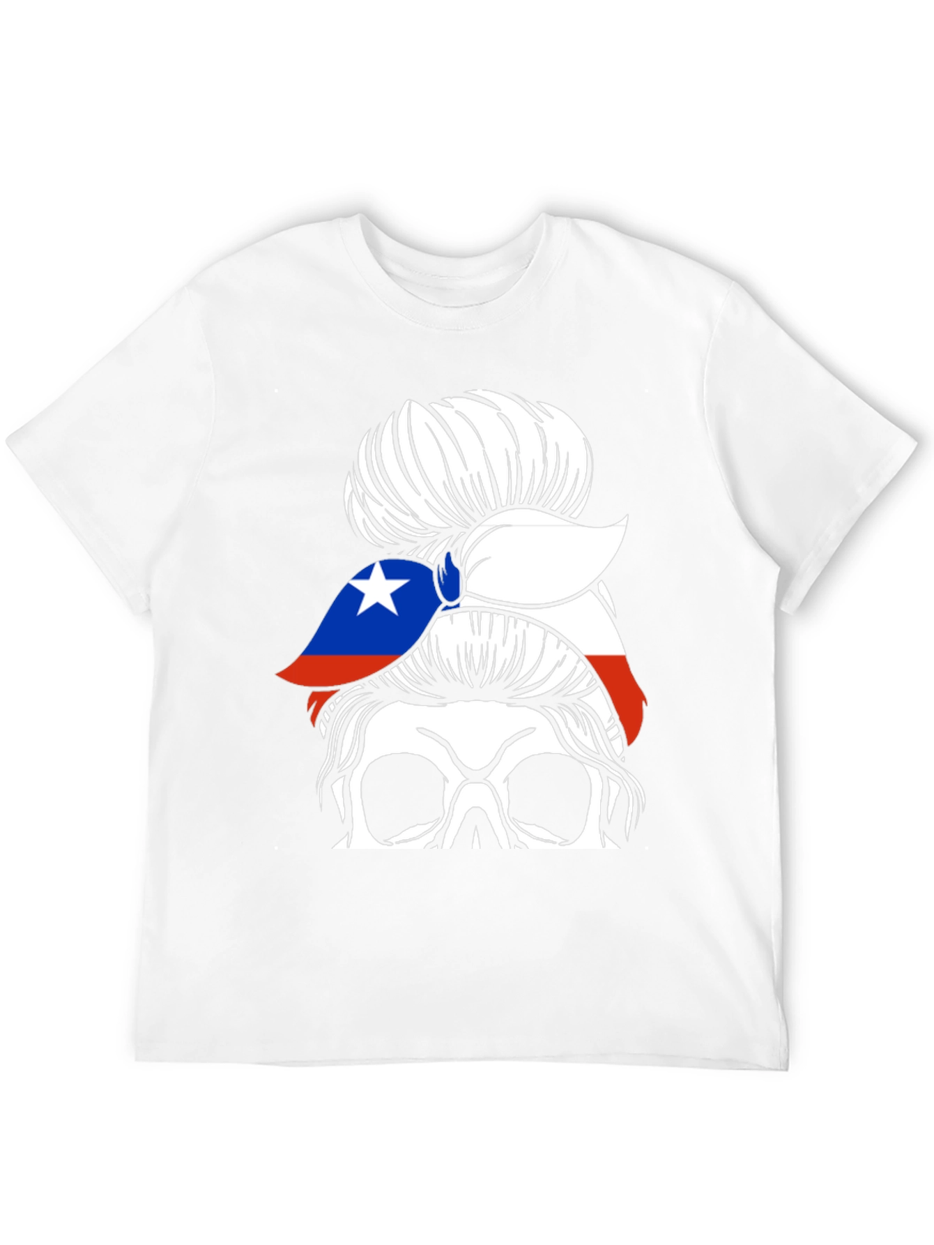Skull Messy Bun Chile Flag T-Shirt