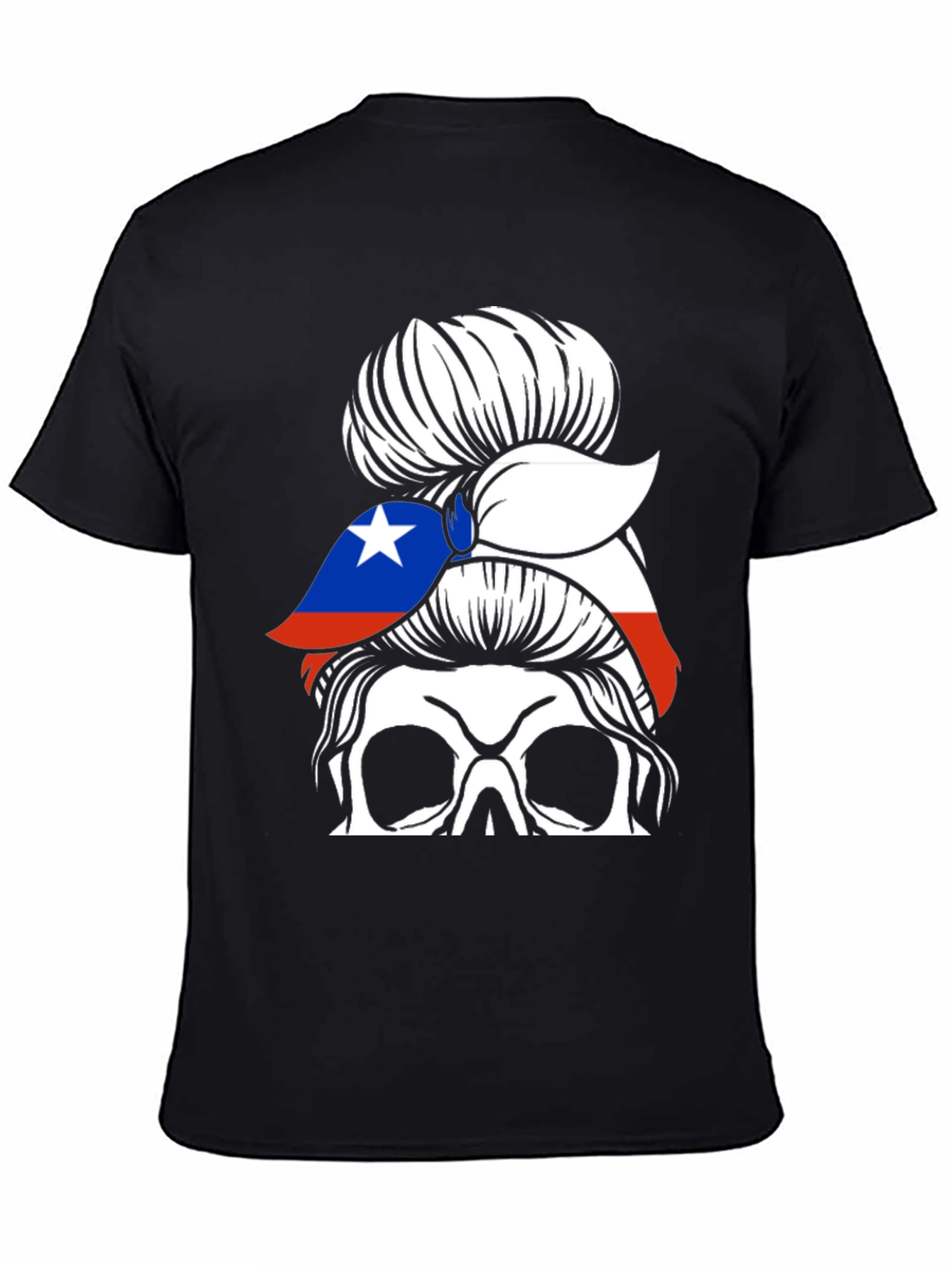 Skull Messy Bun Chile Flag T-Shirt