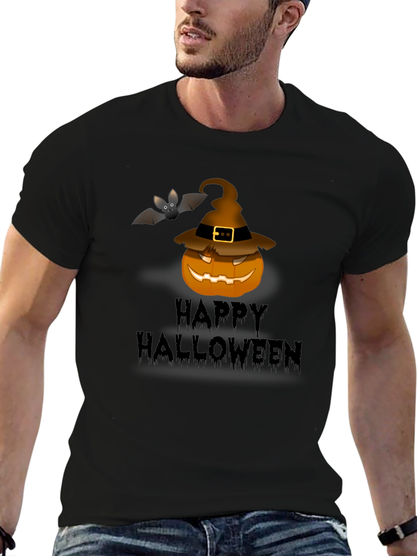 Happy Halloween Pumpkin Bat Graphic T-Shirt