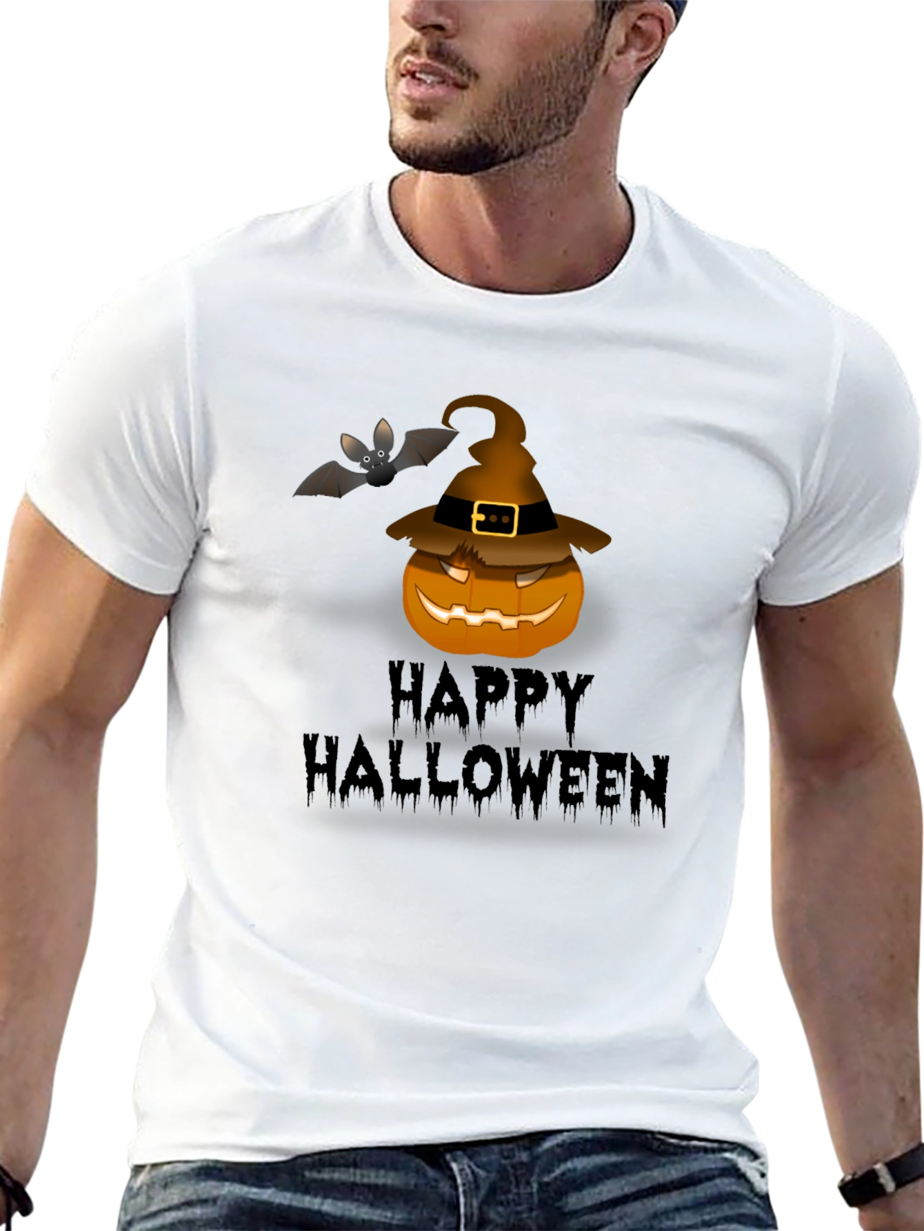 Happy Halloween Pumpkin Bat Graphic T-Shirt