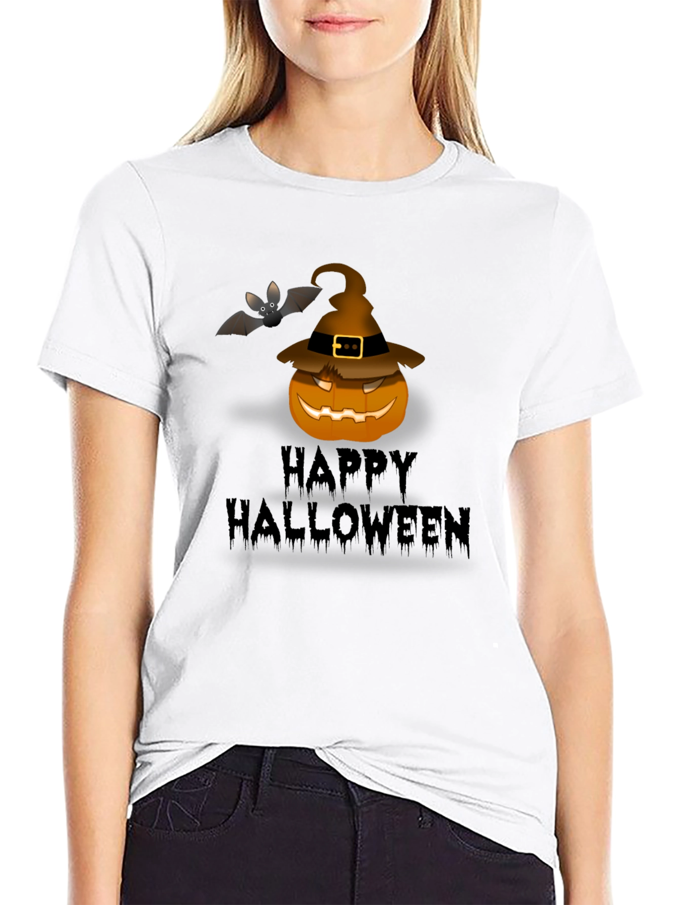 Happy Halloween Pumpkin Bat Graphic T-Shirt