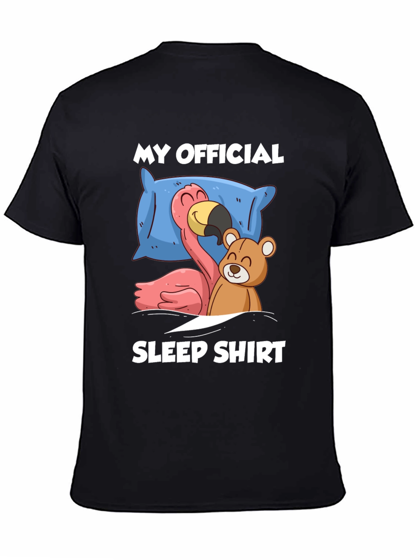 Funny Sleep Shirt: Flamingo & Teddy Bear Graphic Tee