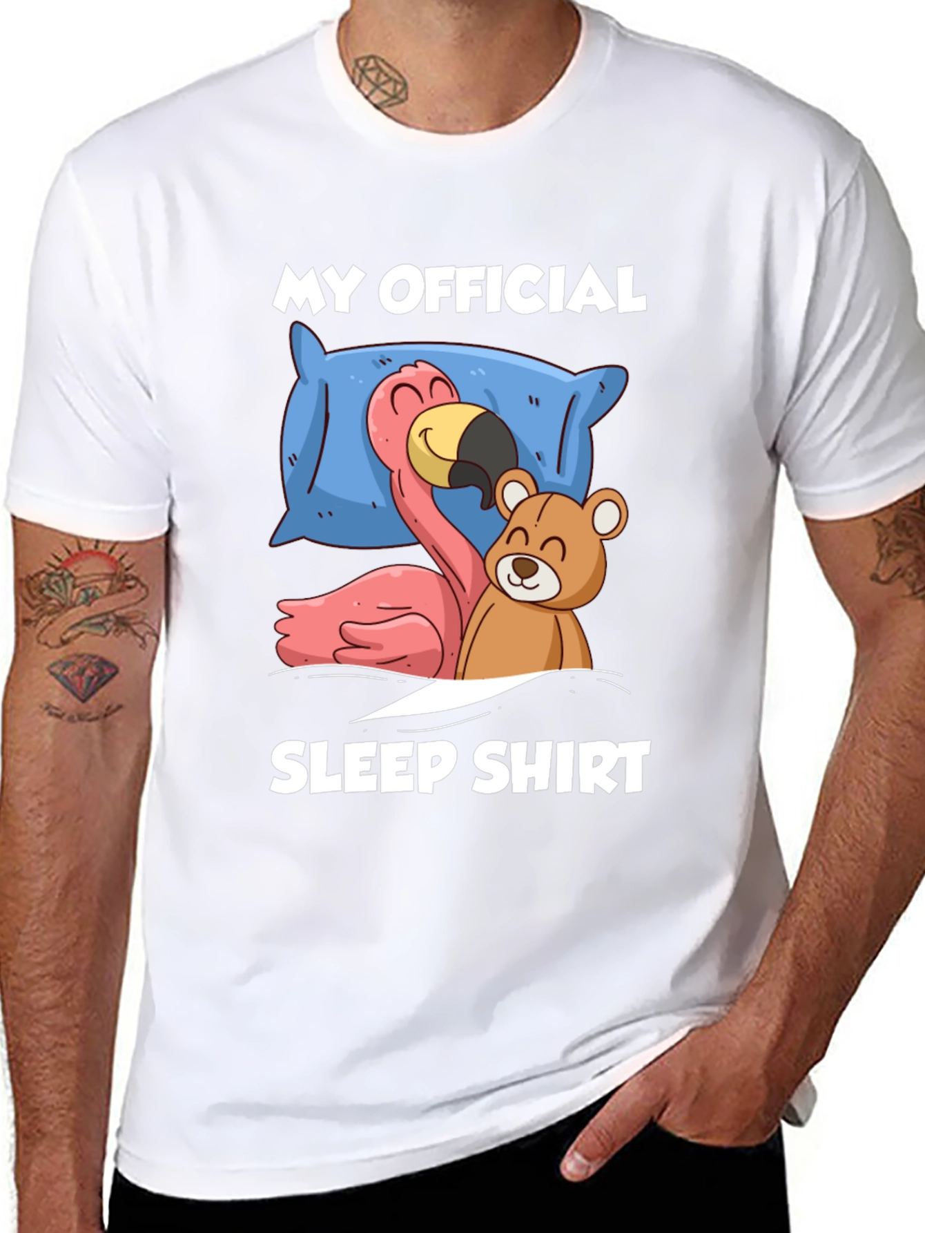 Funny Sleep Shirt: Flamingo & Teddy Bear Graphic Tee