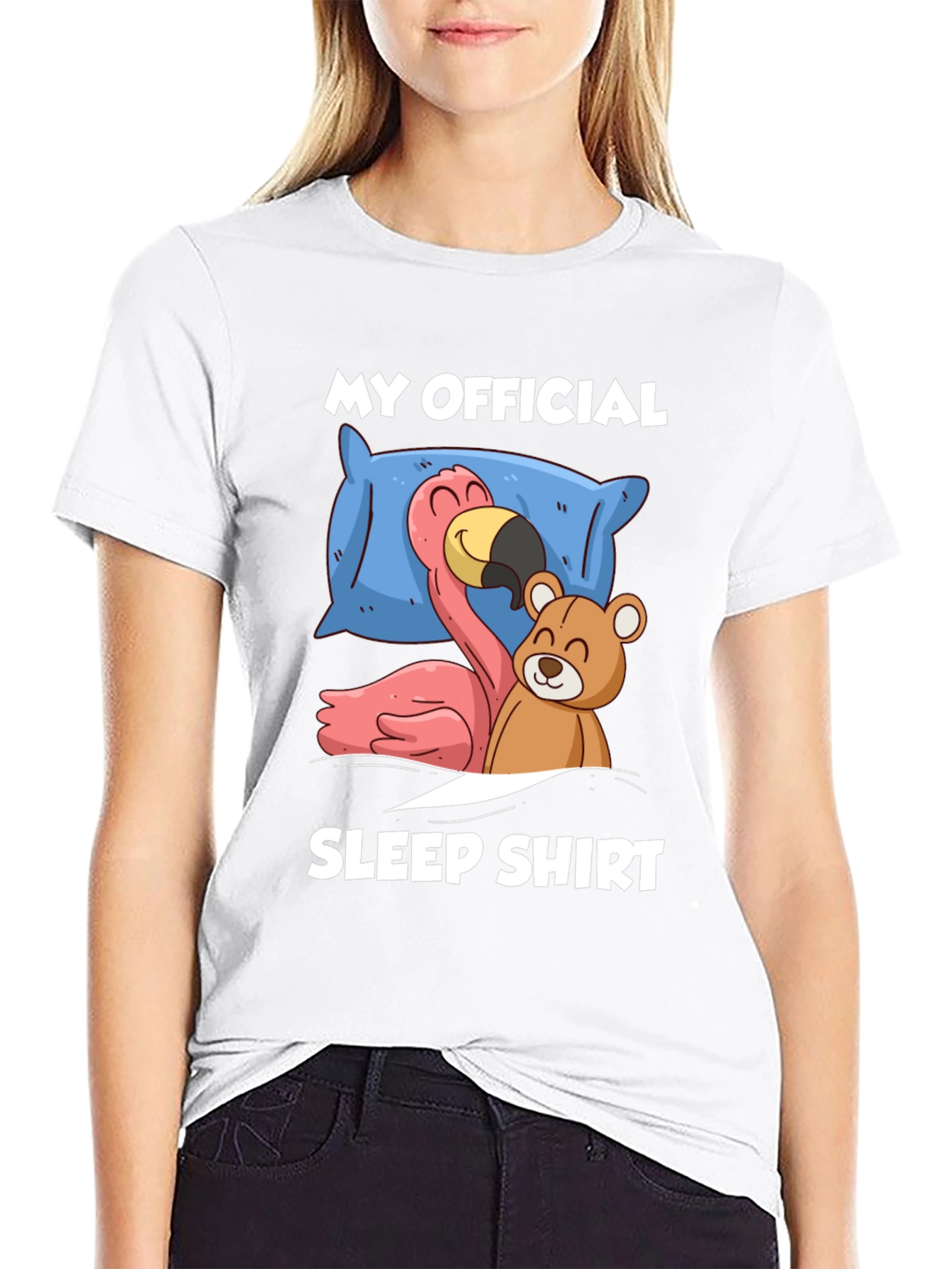 Funny Sleep Shirt: Flamingo & Teddy Bear Graphic Tee