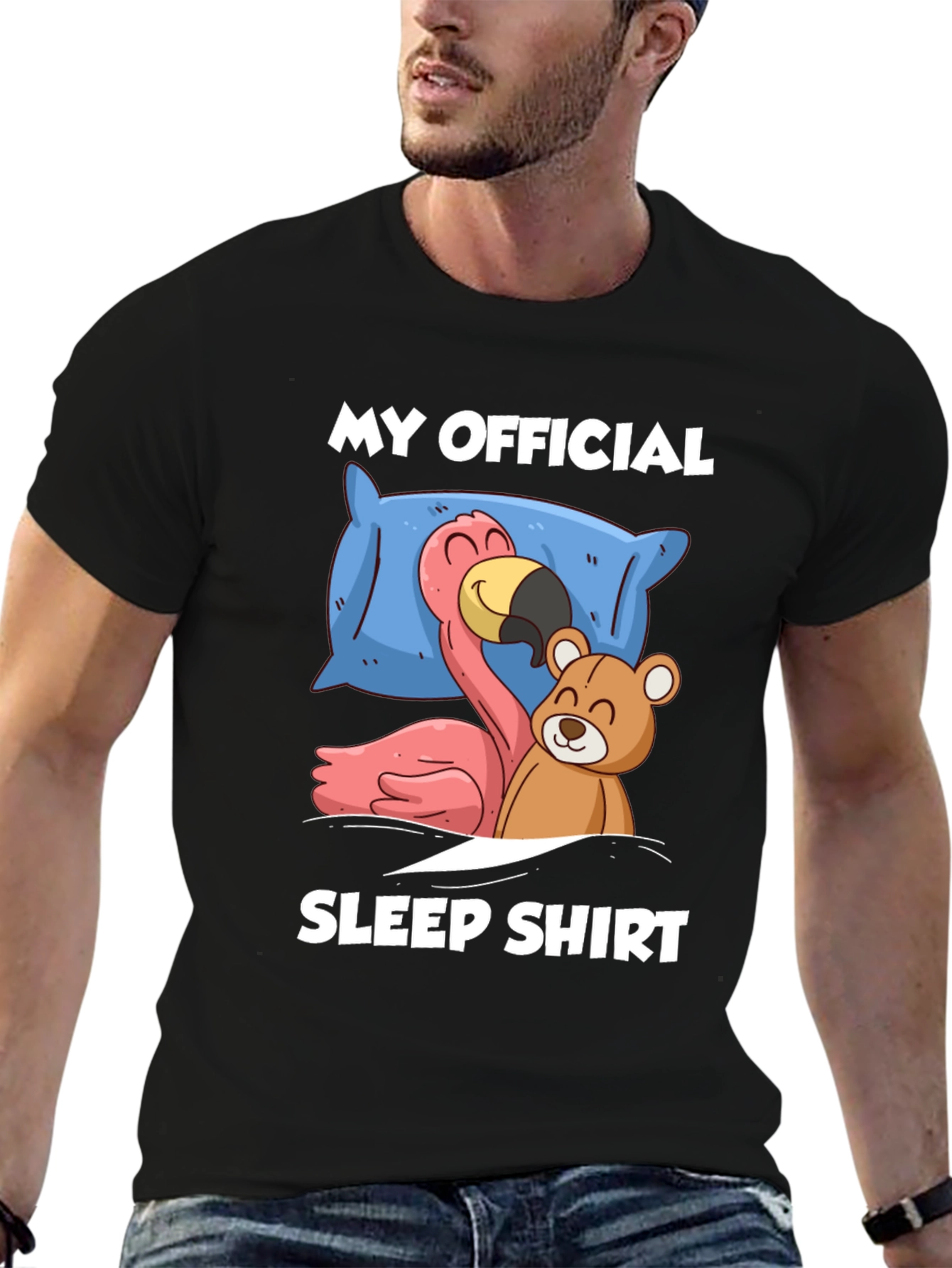 Funny Sleep Shirt: Flamingo & Teddy Bear Graphic Tee