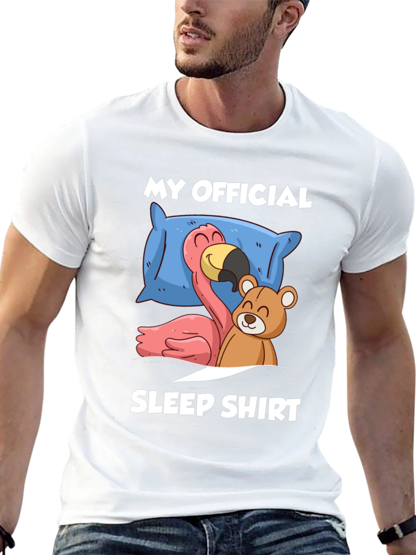 Funny Sleep Shirt: Flamingo & Teddy Bear Graphic Tee