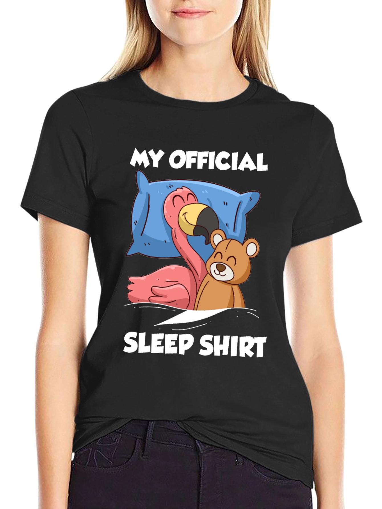 Funny Sleep Shirt: Flamingo & Teddy Bear Graphic Tee