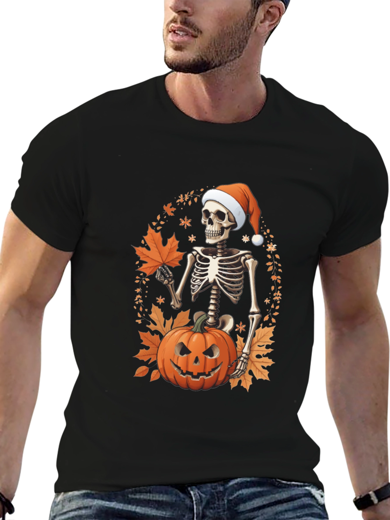 Festive Skeleton Pumpkin Holiday T-Shirt