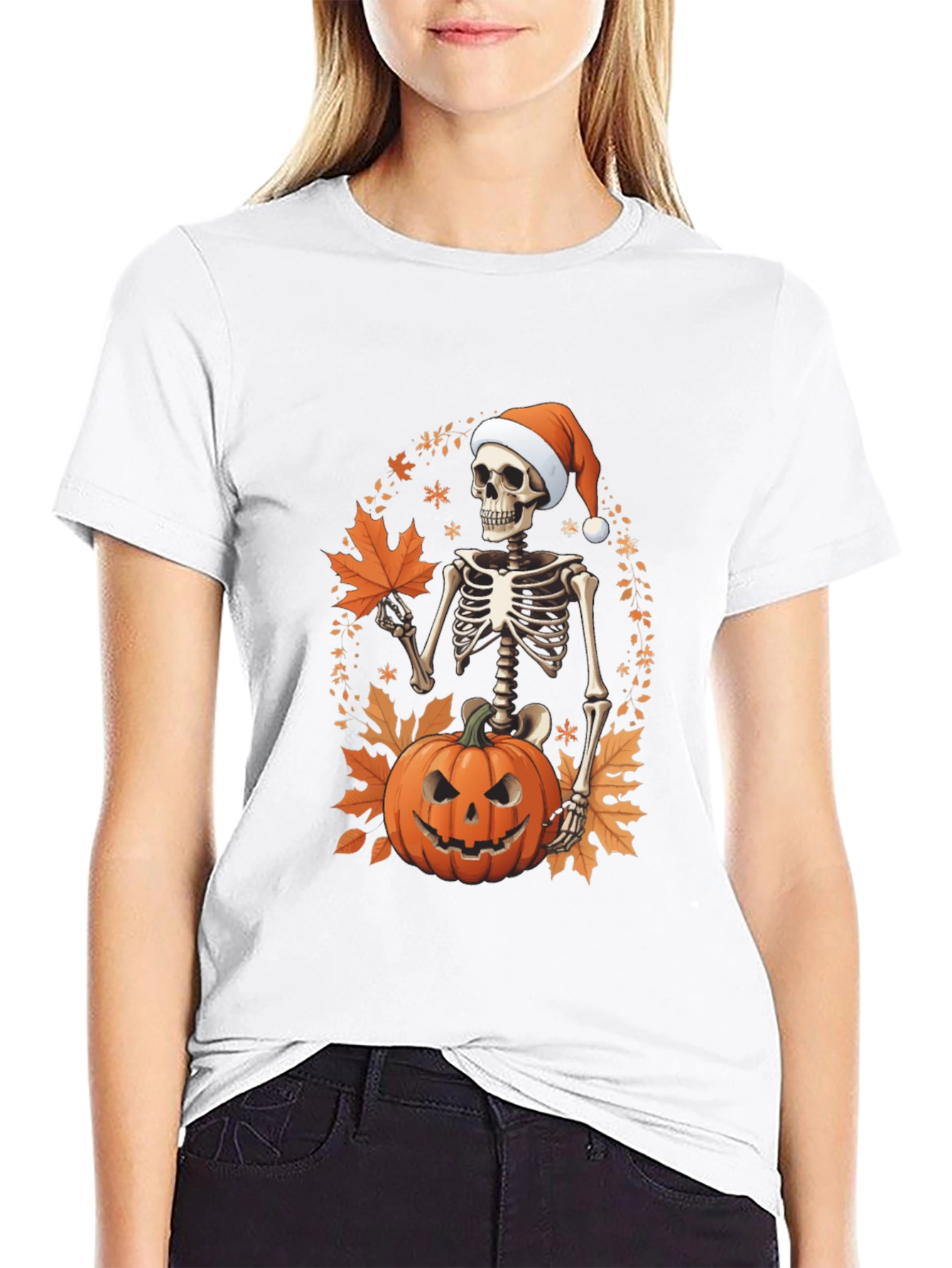 Festive Skeleton Pumpkin Holiday T-Shirt