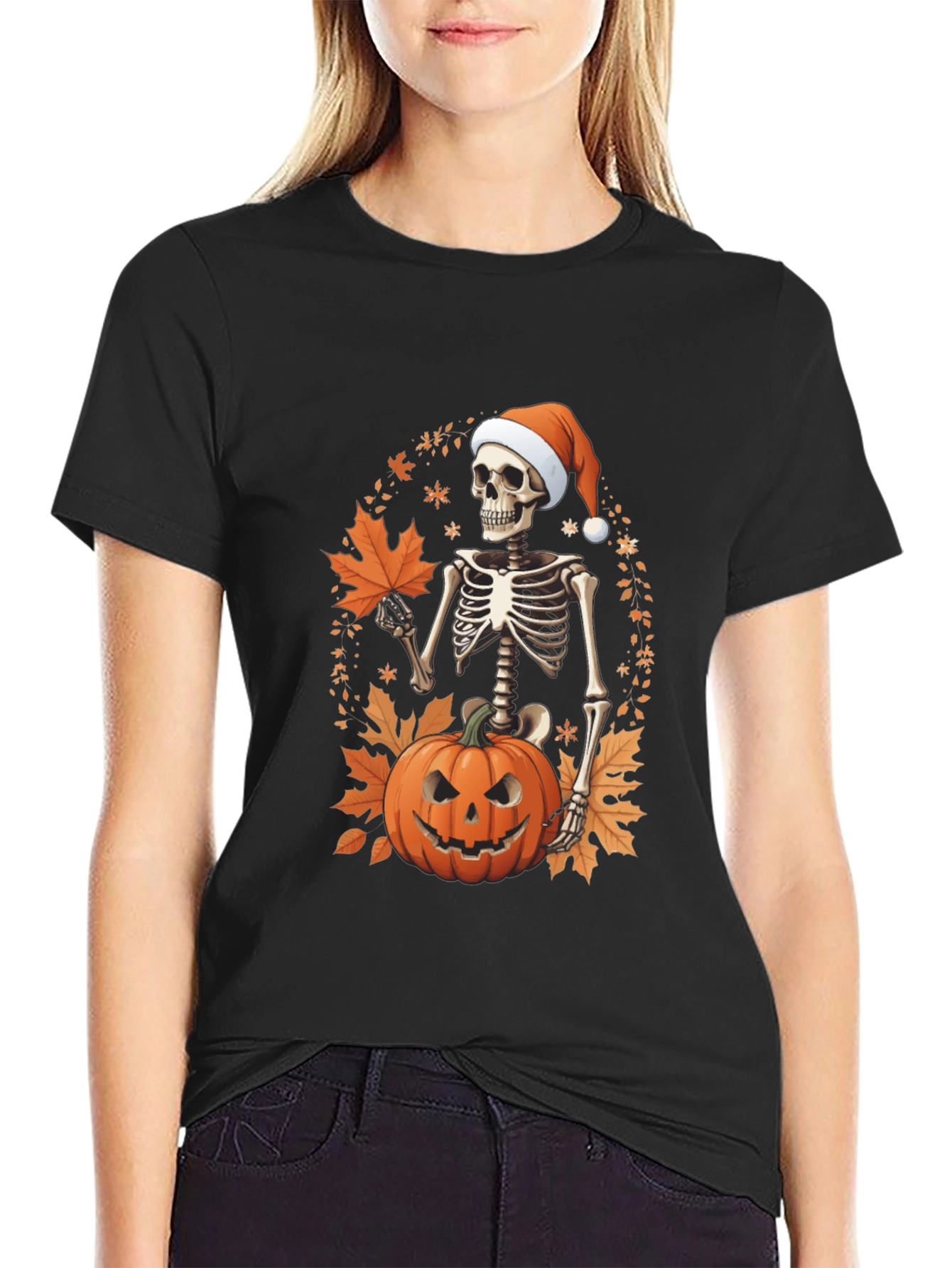 Festive Skeleton Pumpkin Holiday T-Shirt