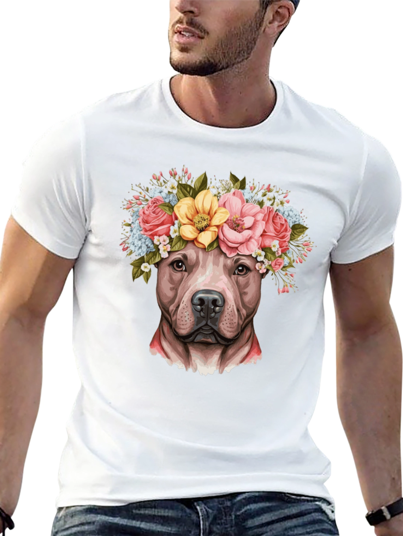 Pitbull Dog with Flower Crown T-Shirt