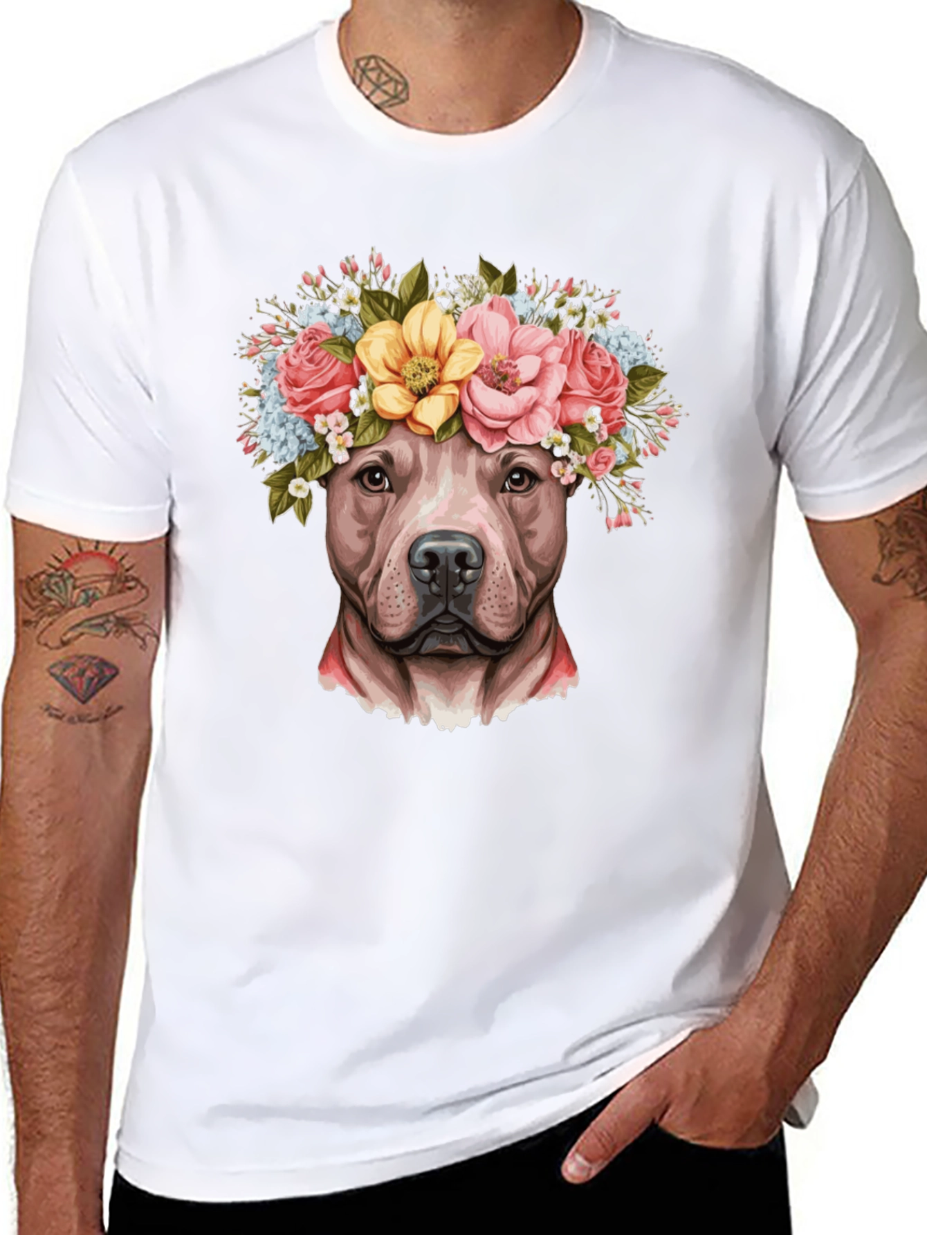 Pitbull Dog with Flower Crown T-Shirt