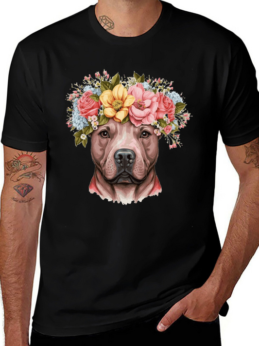 Pitbull Dog with Flower Crown T-Shirt