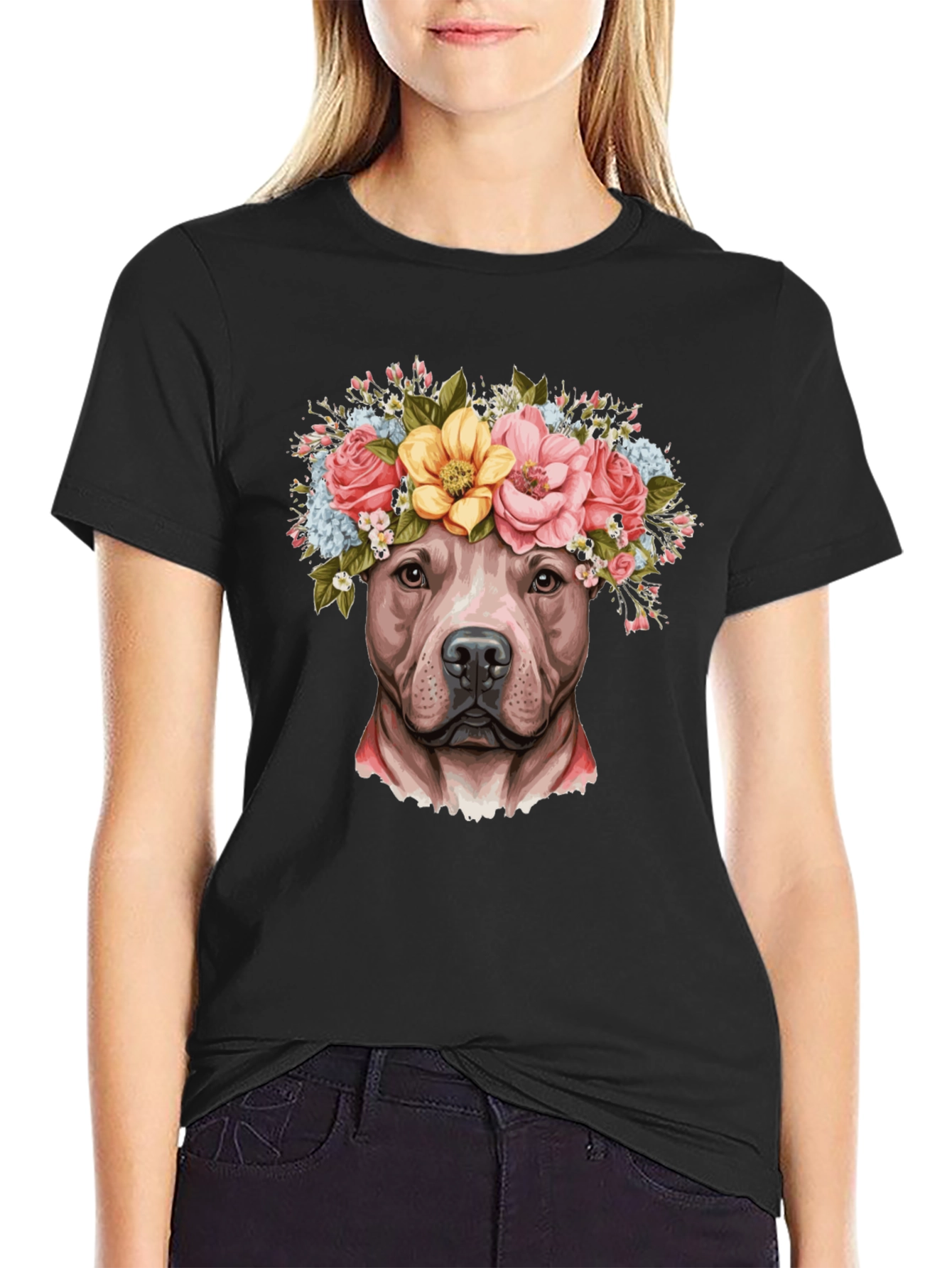Pitbull Dog with Flower Crown T-Shirt