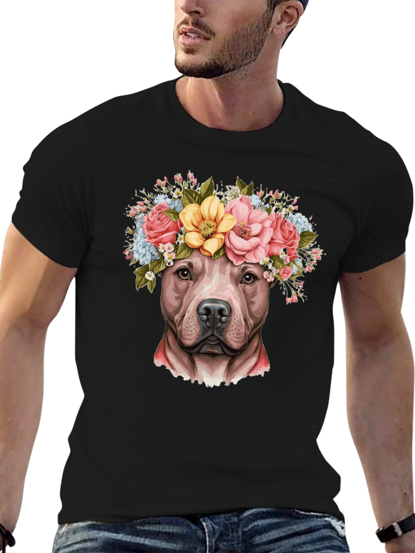 Pitbull Dog with Flower Crown T-Shirt