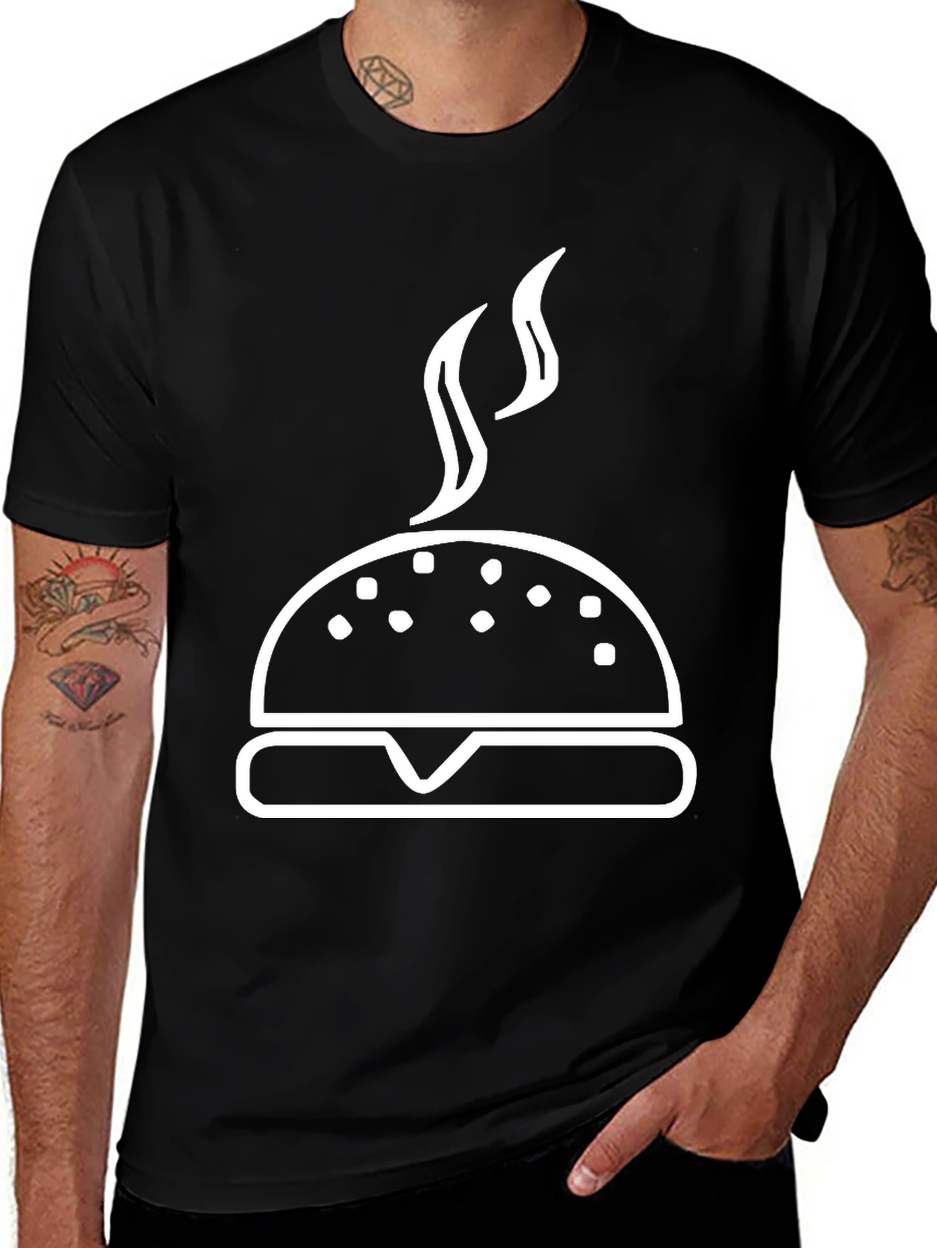 Burger Graphic Tee - Black Cotton T-Shirt