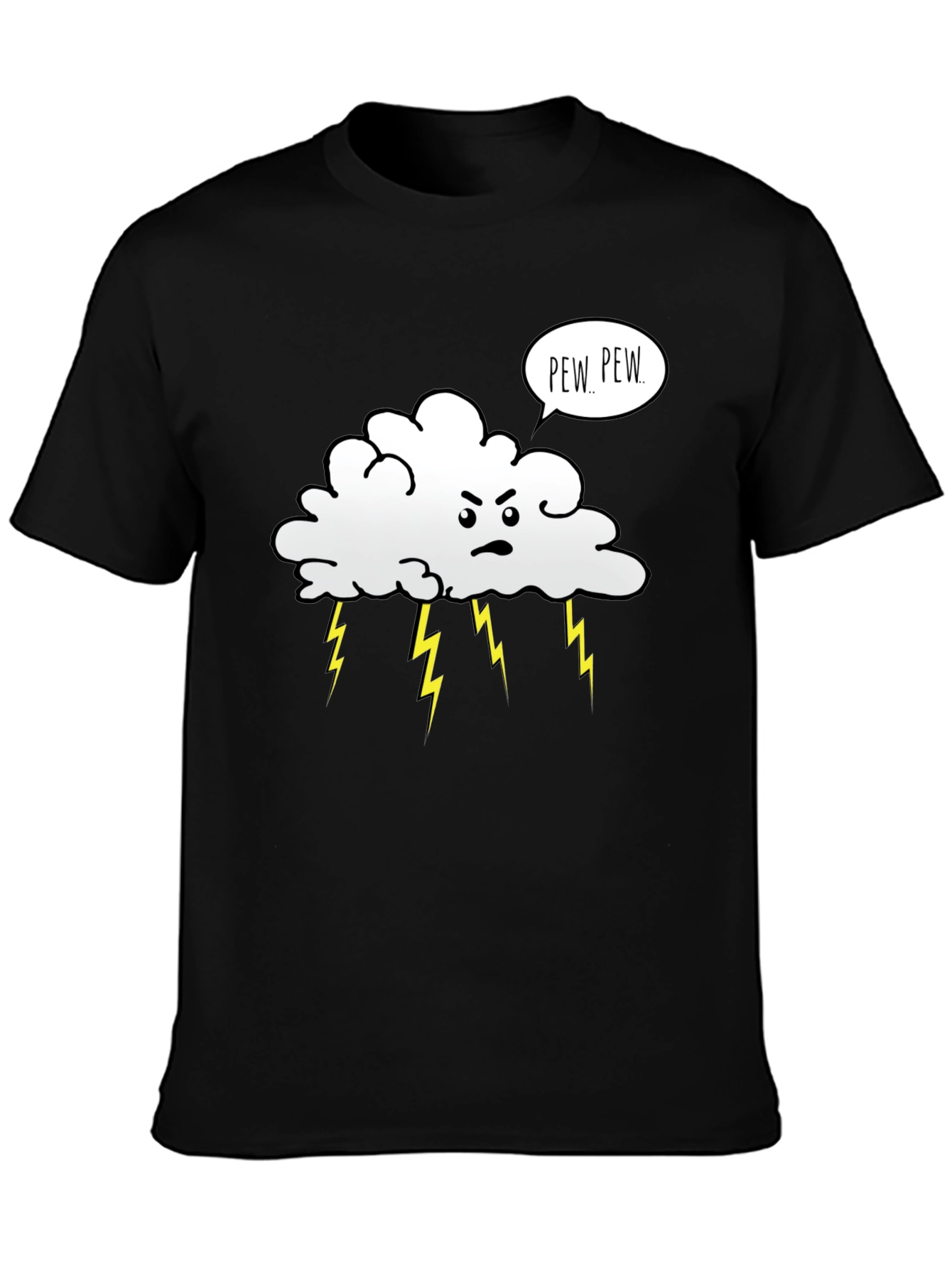 Angry Cloud Pew Pew Black Graphic T-Shirt