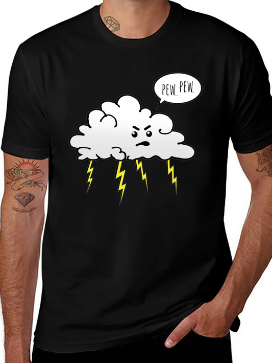 Angry Cloud Pew Pew Black Graphic T-Shirt