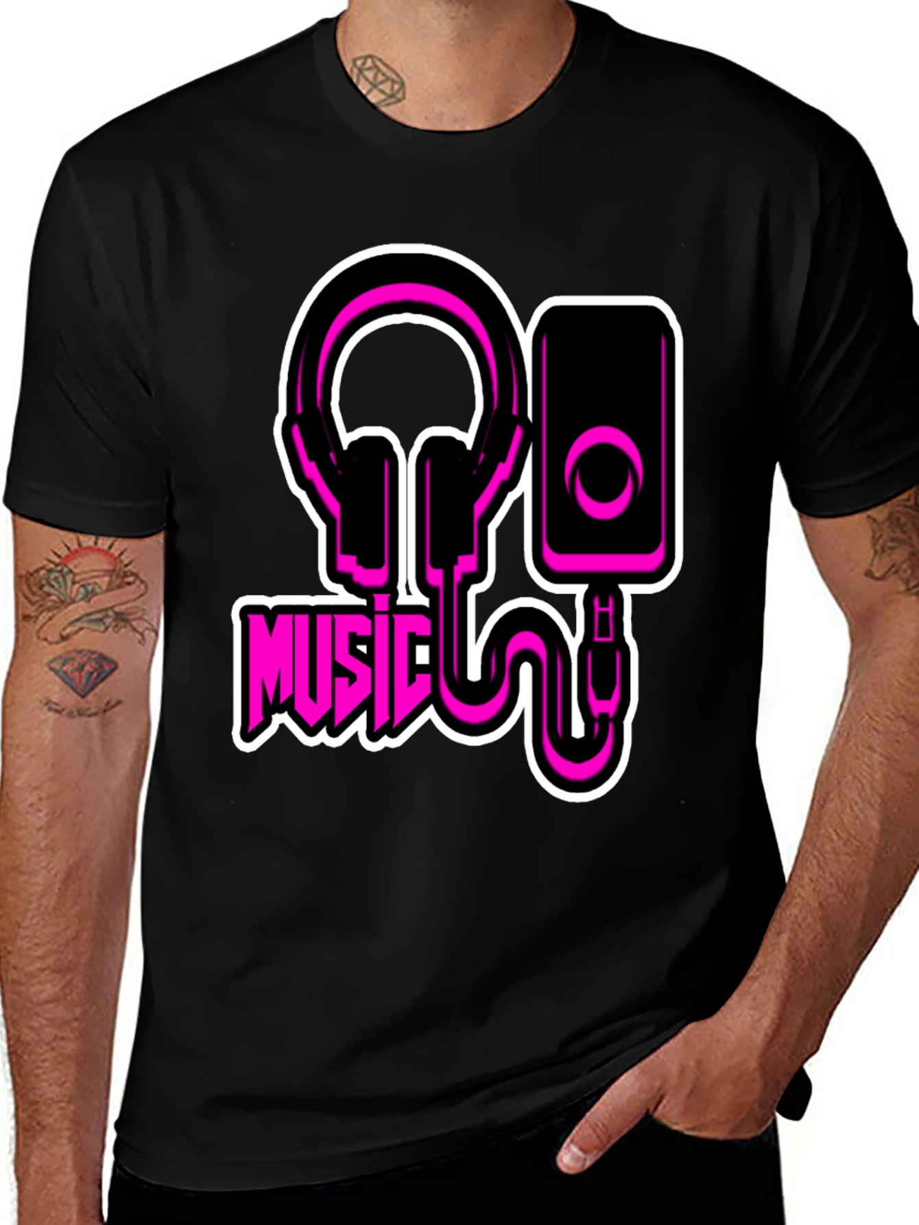 Black Music T-Shirt - Headphones and Speaker Graphic Tee