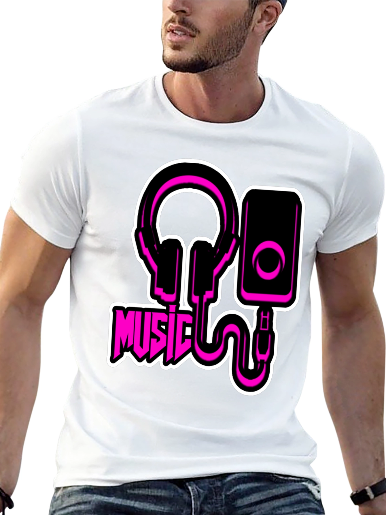 Black Music T-Shirt - Headphones and Speaker Graphic Tee
