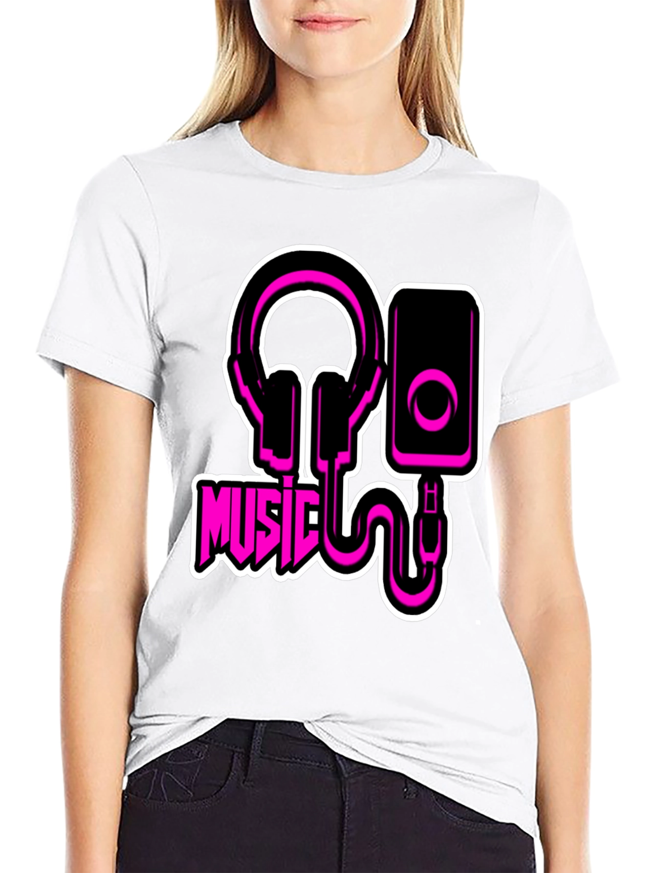 Black Music T-Shirt - Headphones and Speaker Graphic Tee