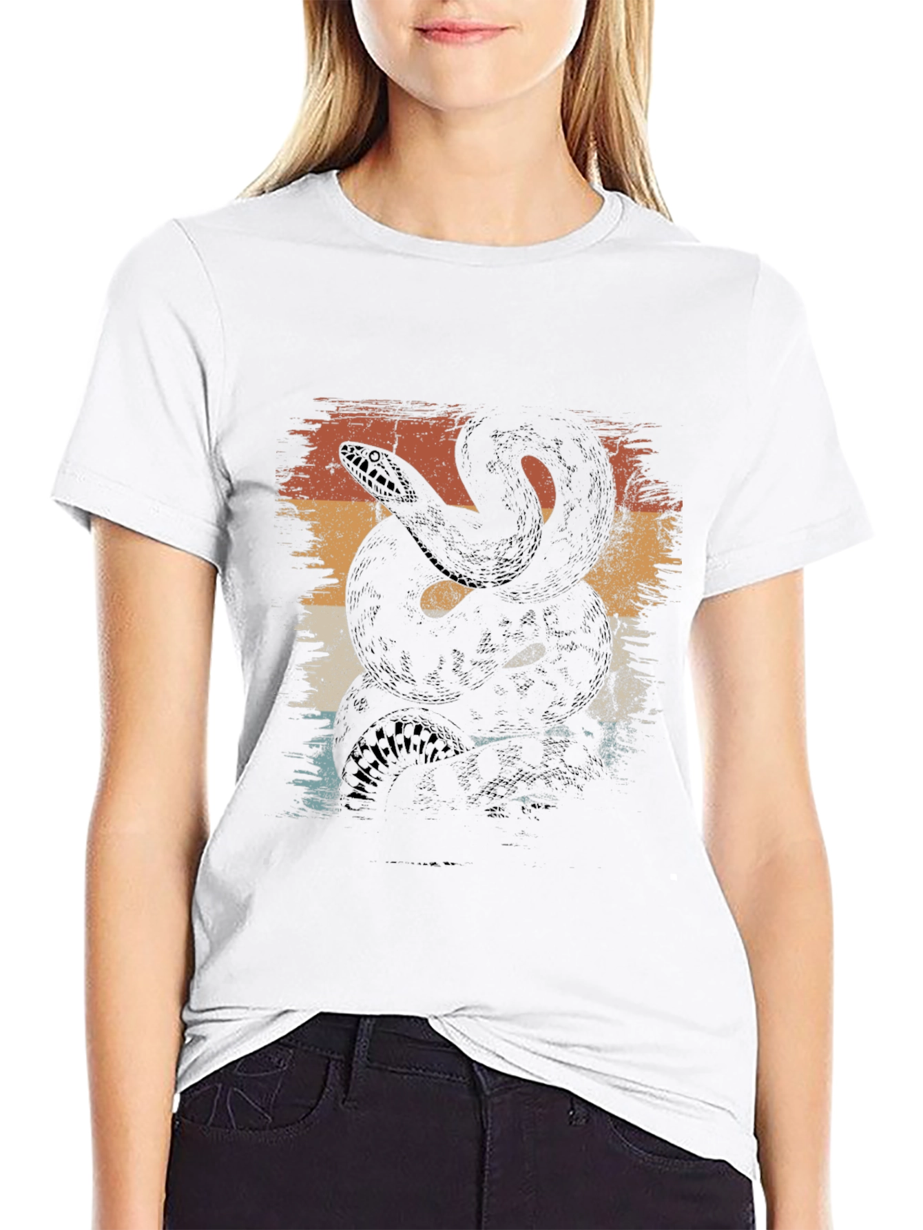 Retro Snake Graphic Tee - Black Cotton T-Shirt
