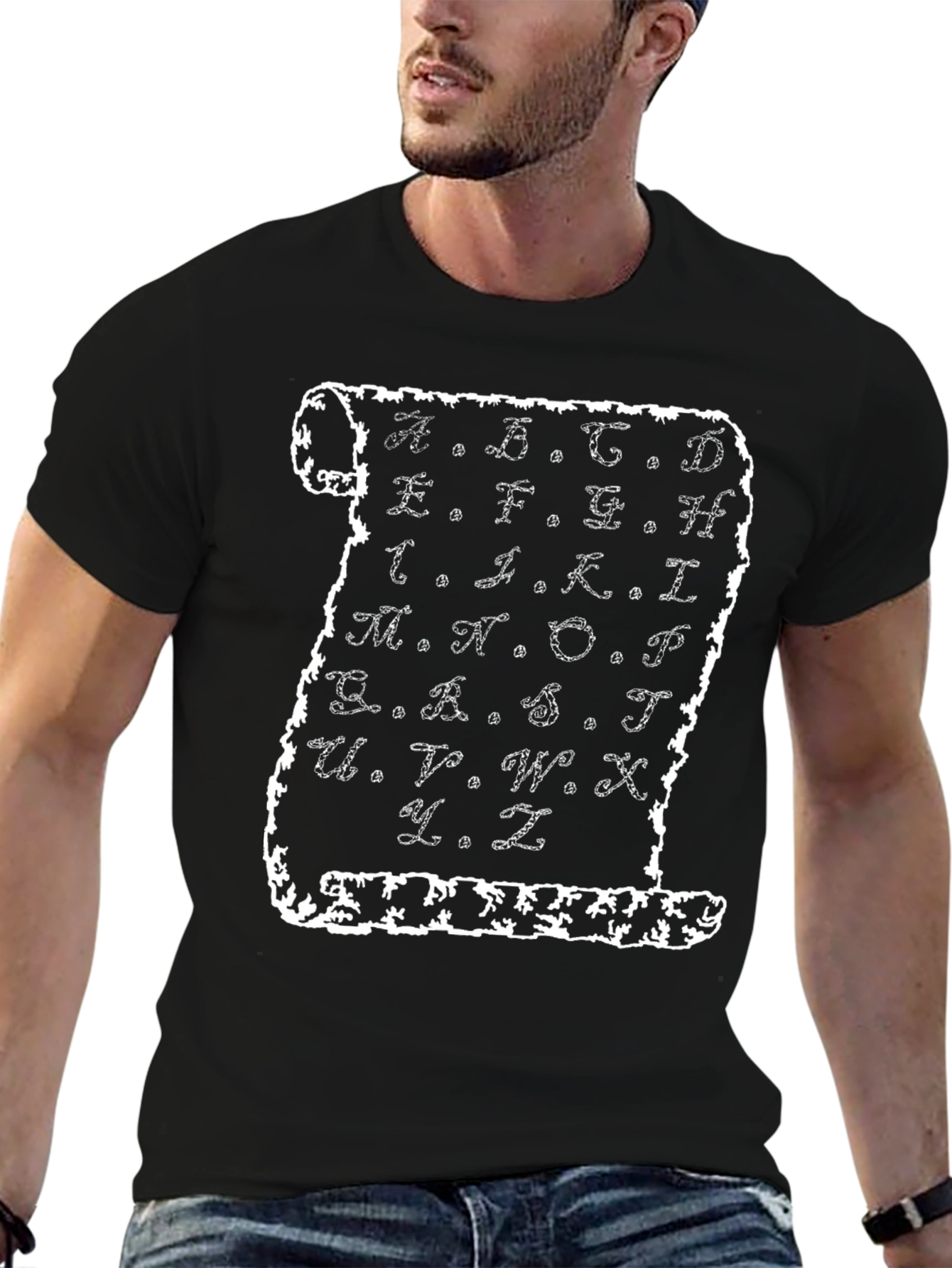 Alphabet Scroll Graphic Tee - Black Cotton T-Shirt