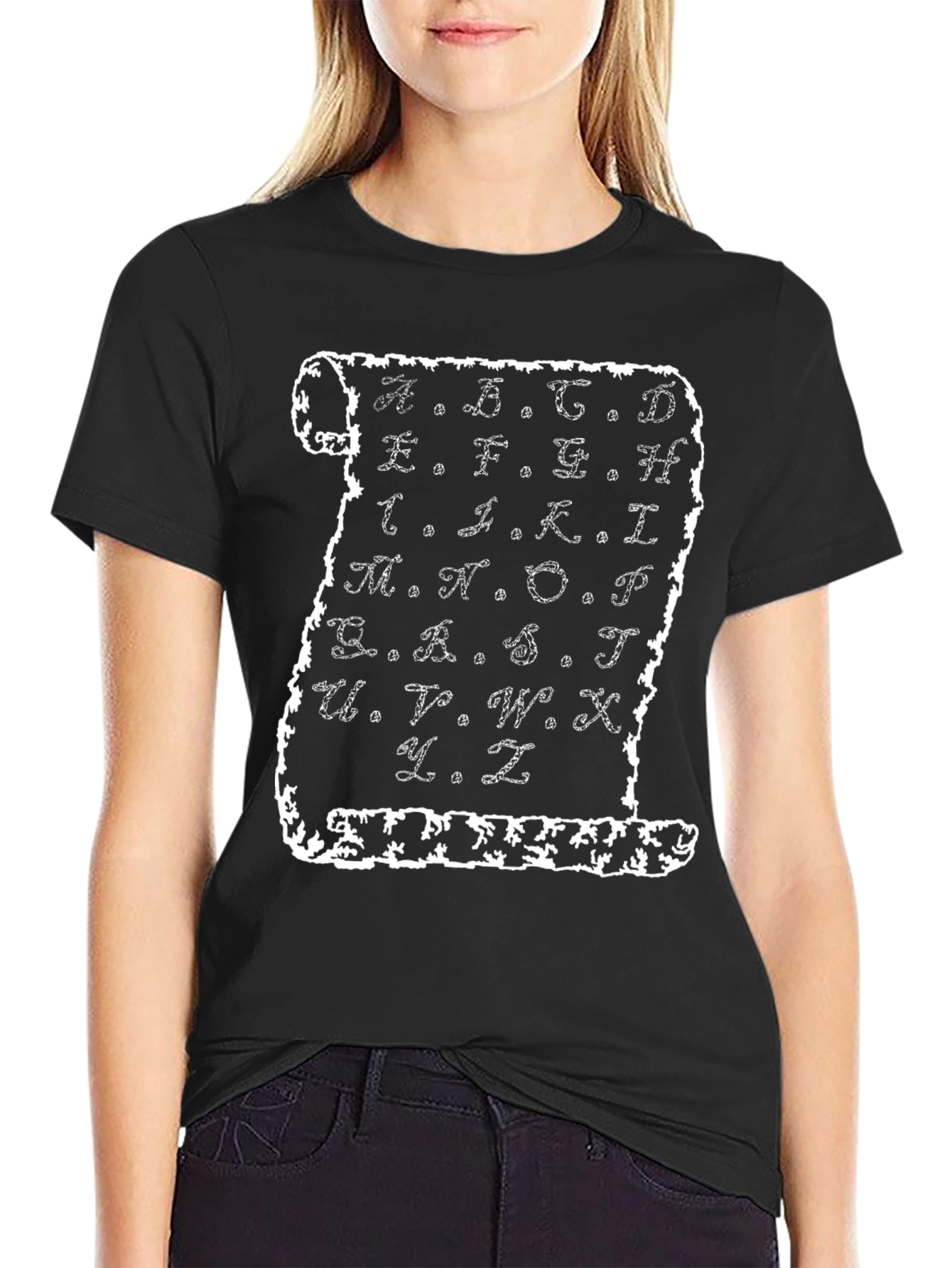 Alphabet Scroll Graphic Tee - Black Cotton T-Shirt