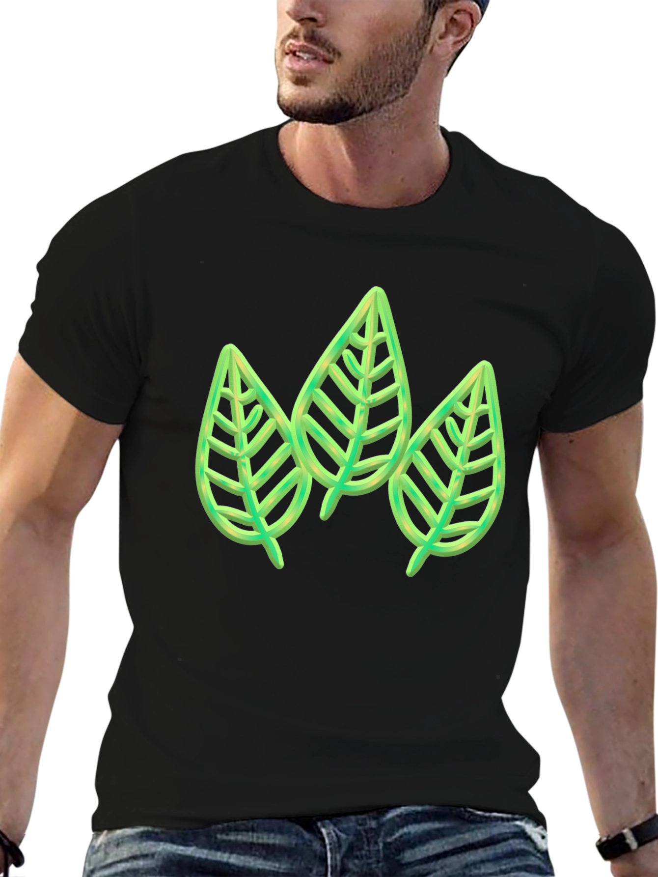 Green Leaf Trio Graphic Tee - Stylish & Unique