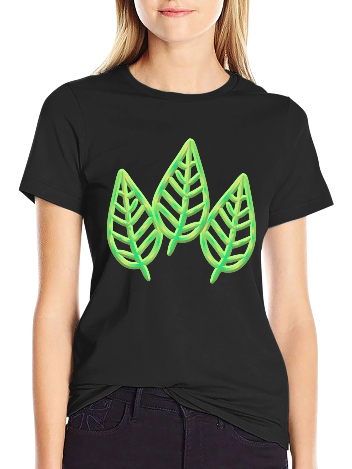 Green Leaf Trio Graphic Tee - Stylish & Unique