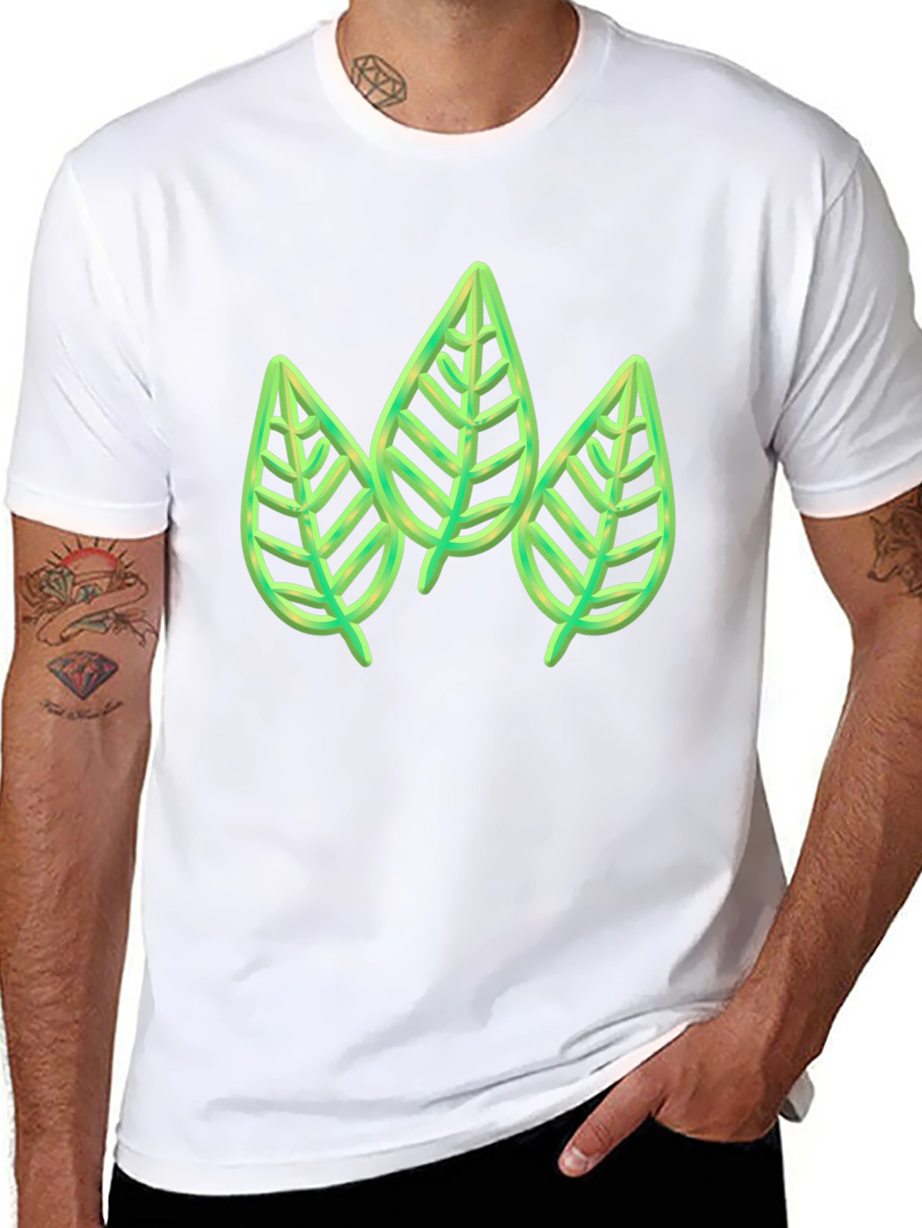 Green Leaf Trio Graphic Tee - Stylish & Unique