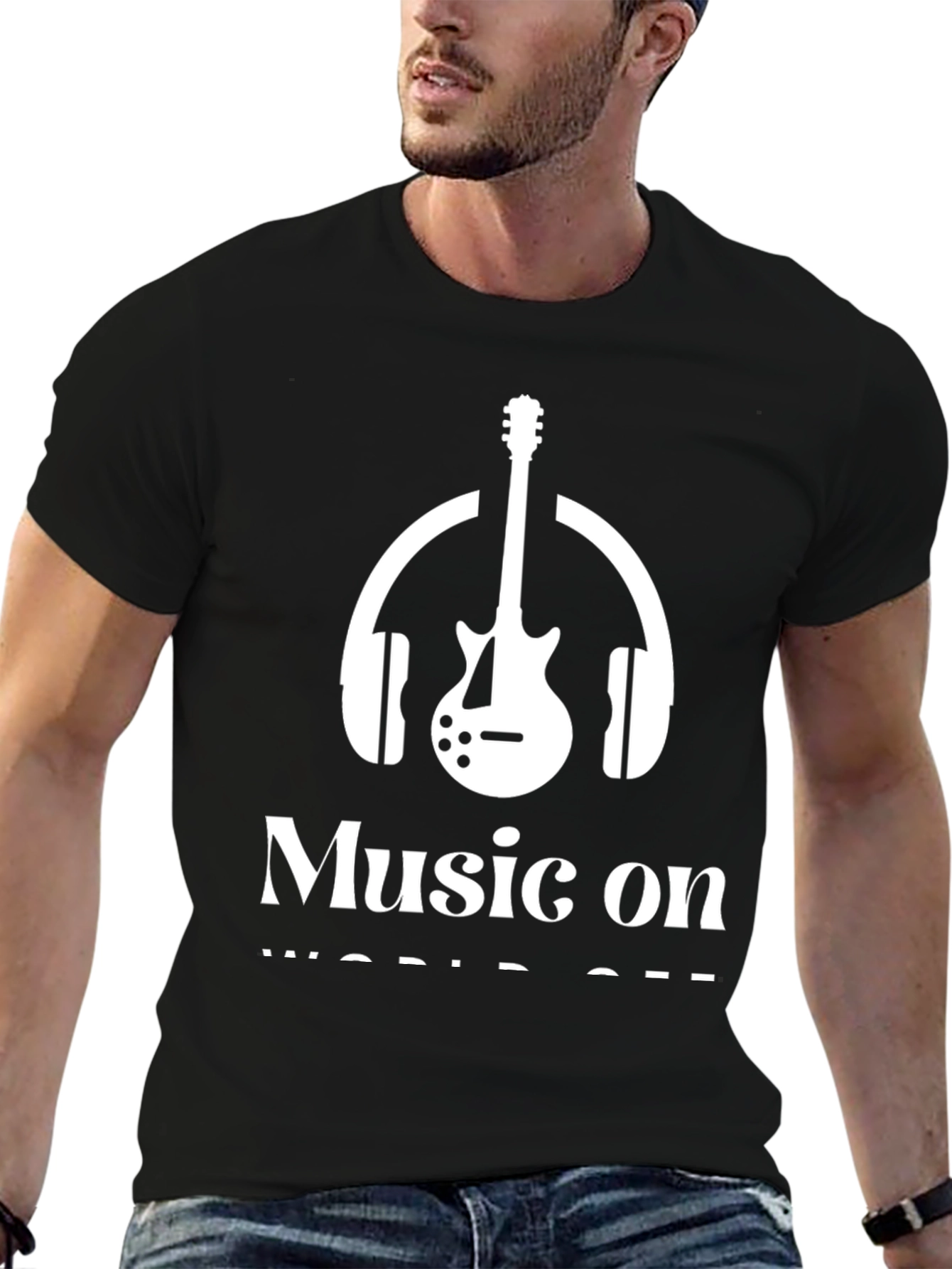 Music On World Off Graphic Tee - Black