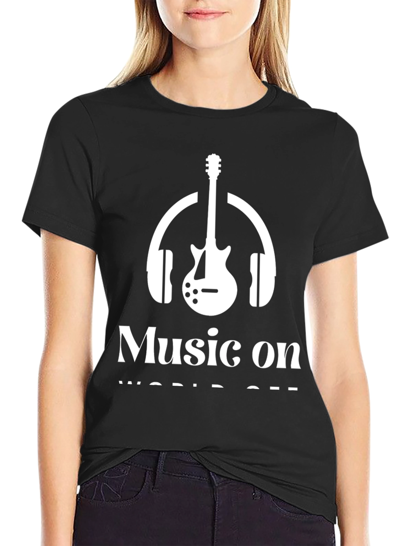 Music On World Off Graphic Tee - Black