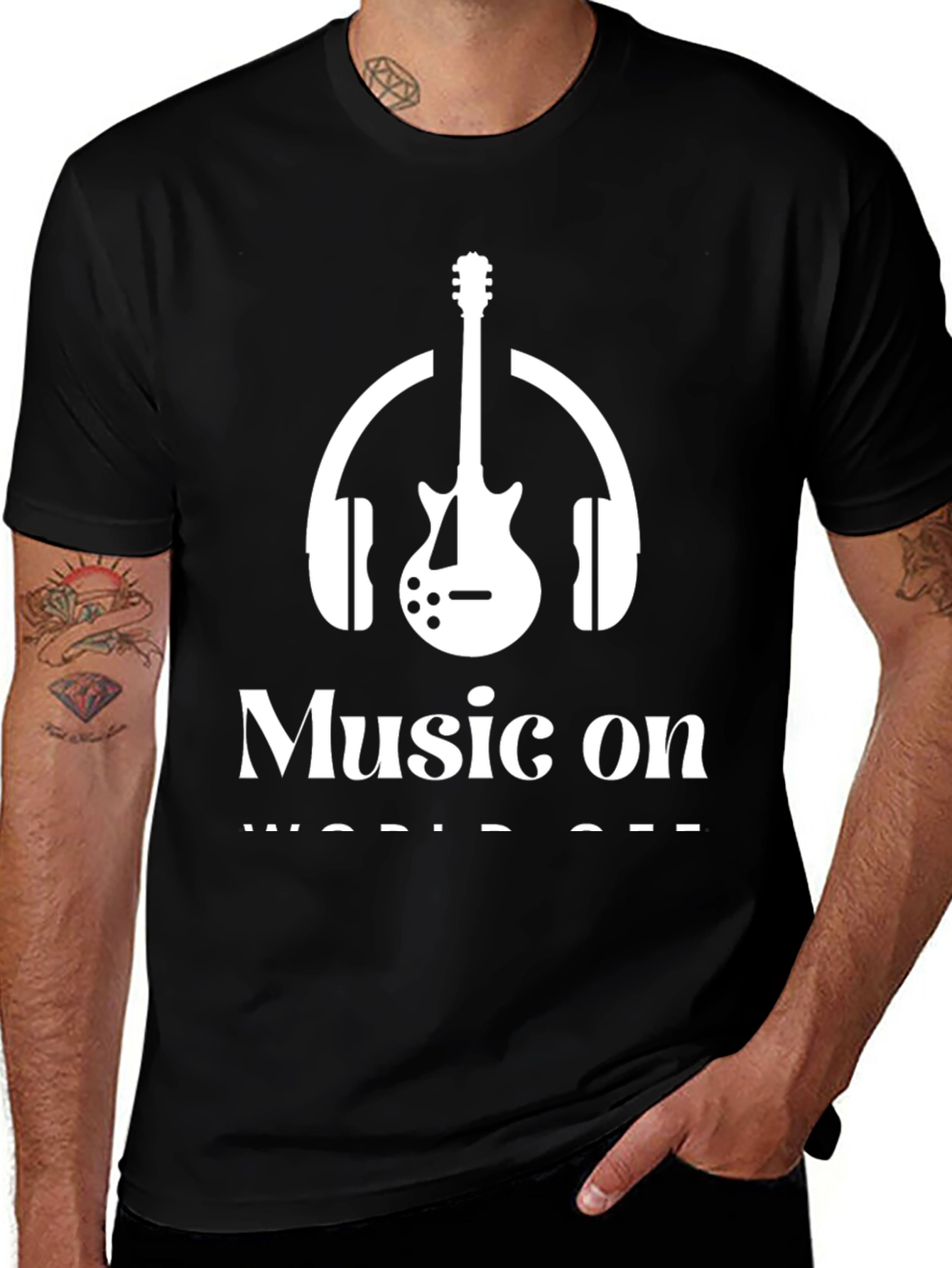 Music On World Off Graphic Tee - Black