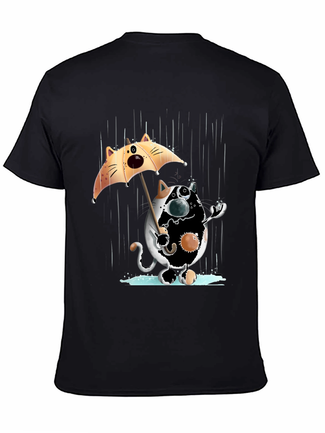 Funny Cat in Rain Graphic T-Shirt