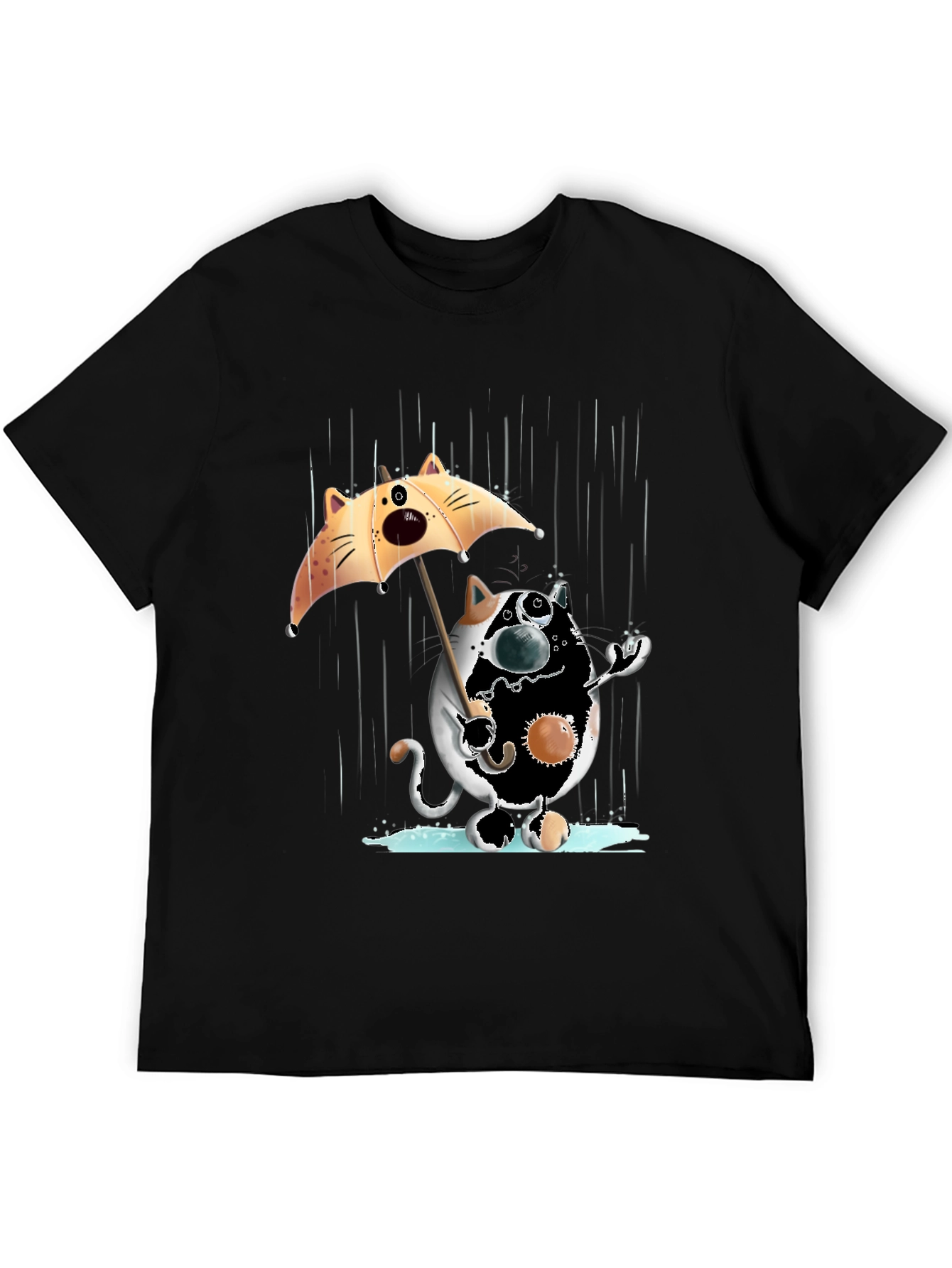Funny Cat in Rain Graphic T-Shirt