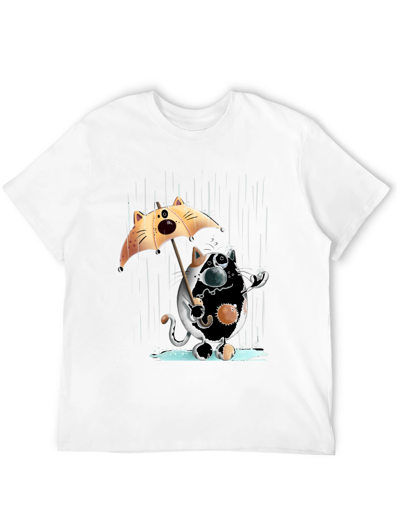 Funny Cat in Rain Graphic T-Shirt