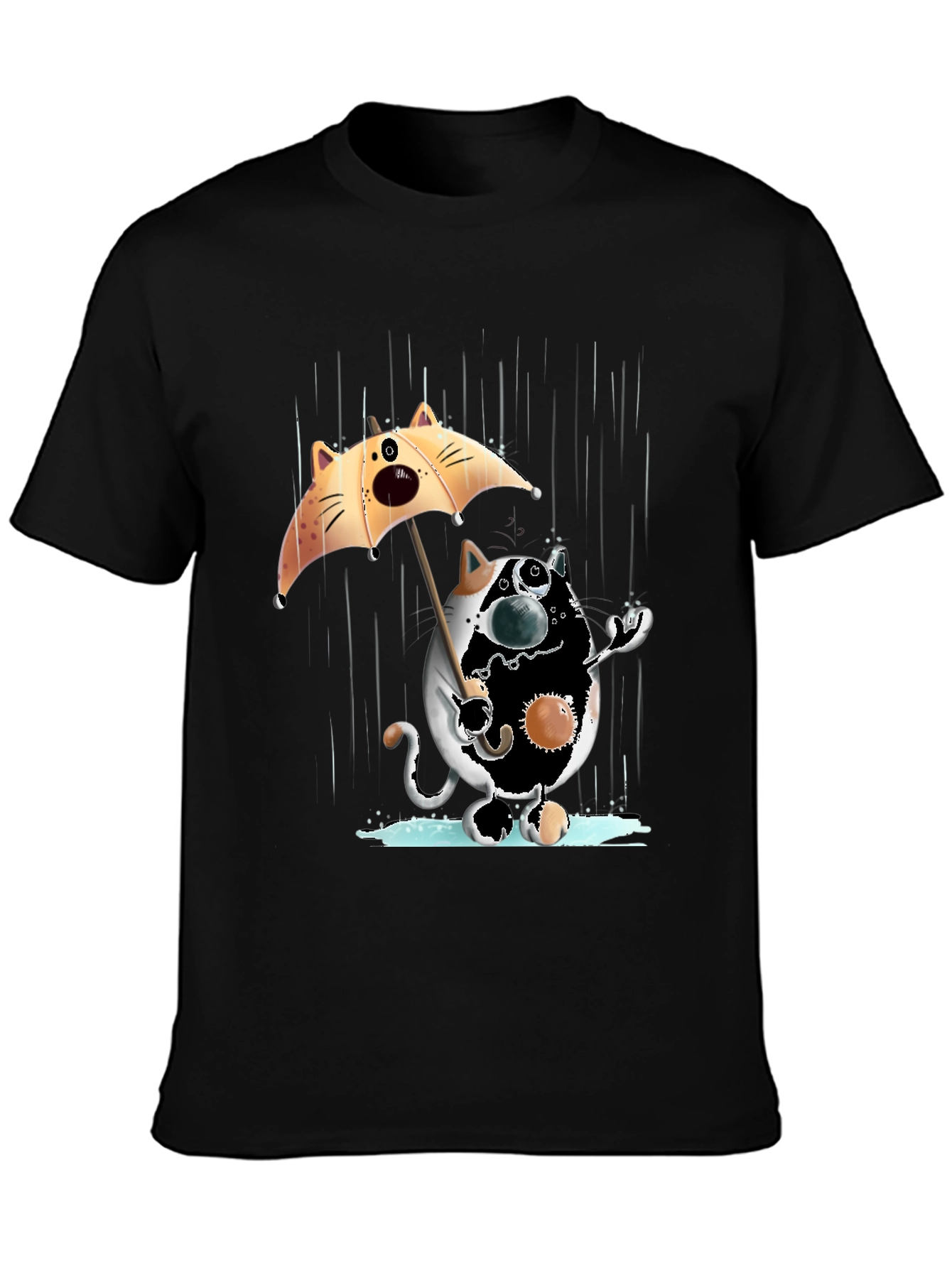 Funny Cat in Rain Graphic T-Shirt