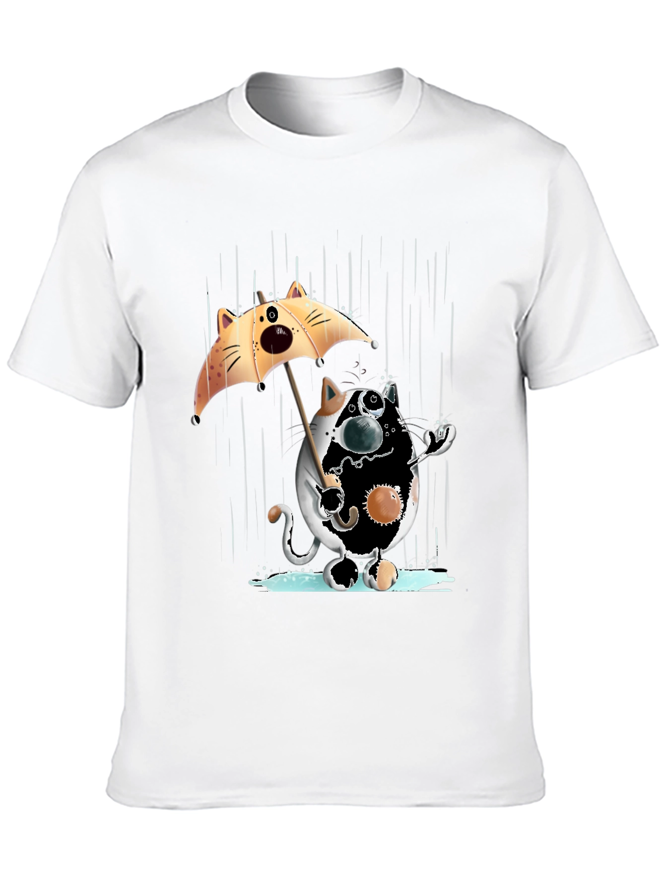 Funny Cat in Rain Graphic T-Shirt