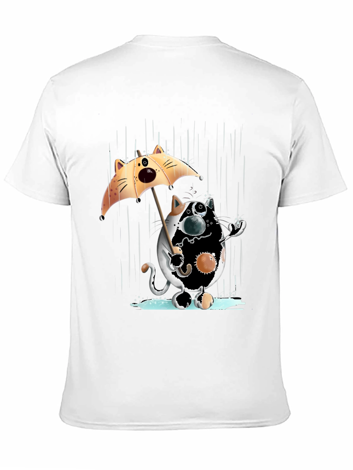 Funny Cat in Rain Graphic T-Shirt