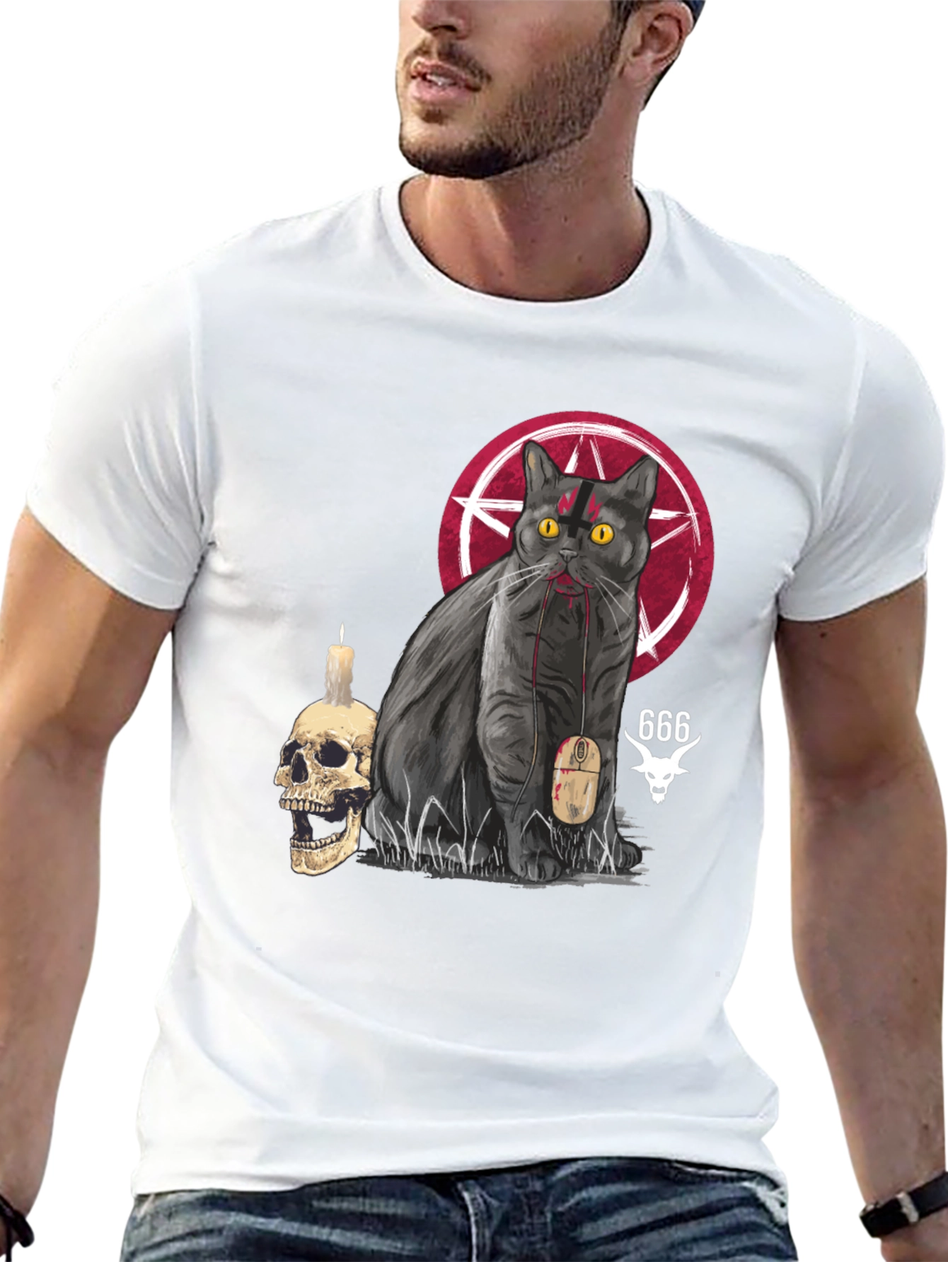 Gothic Cat Graphic Tee - Dark Humor T-Shirt