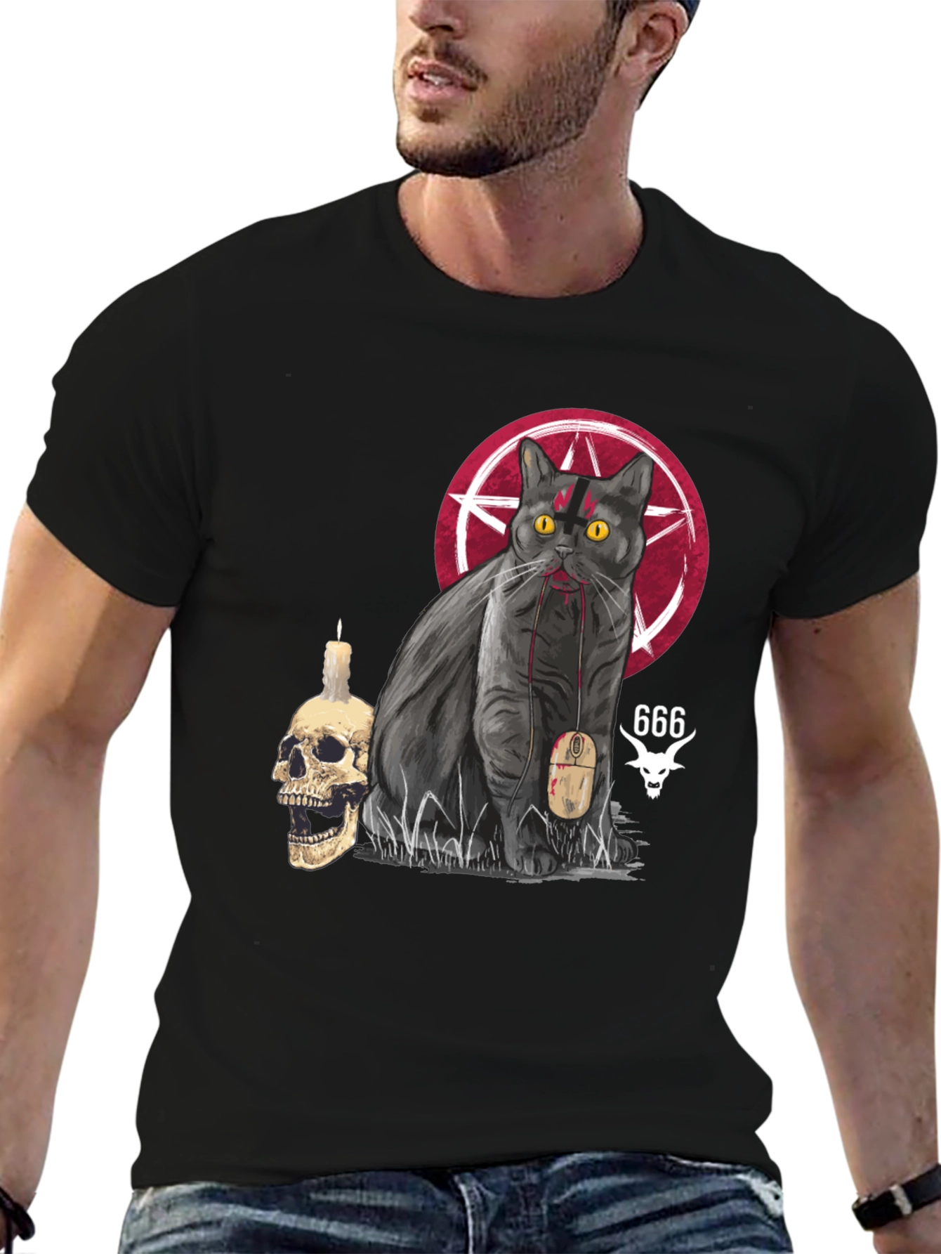Gothic Cat Graphic Tee - Dark Humor T-Shirt