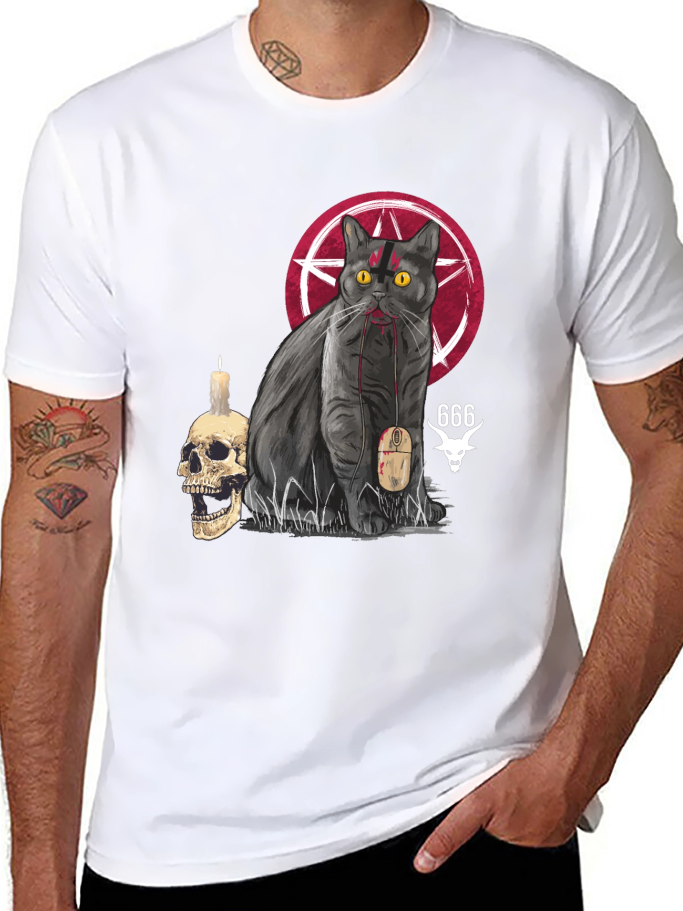 Gothic Cat Graphic Tee - Dark Humor T-Shirt