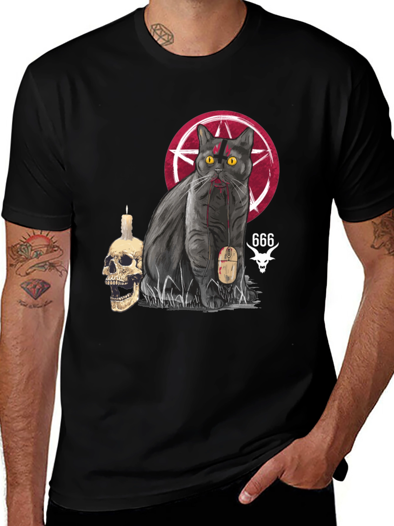 Gothic Cat Graphic Tee - Dark Humor T-Shirt