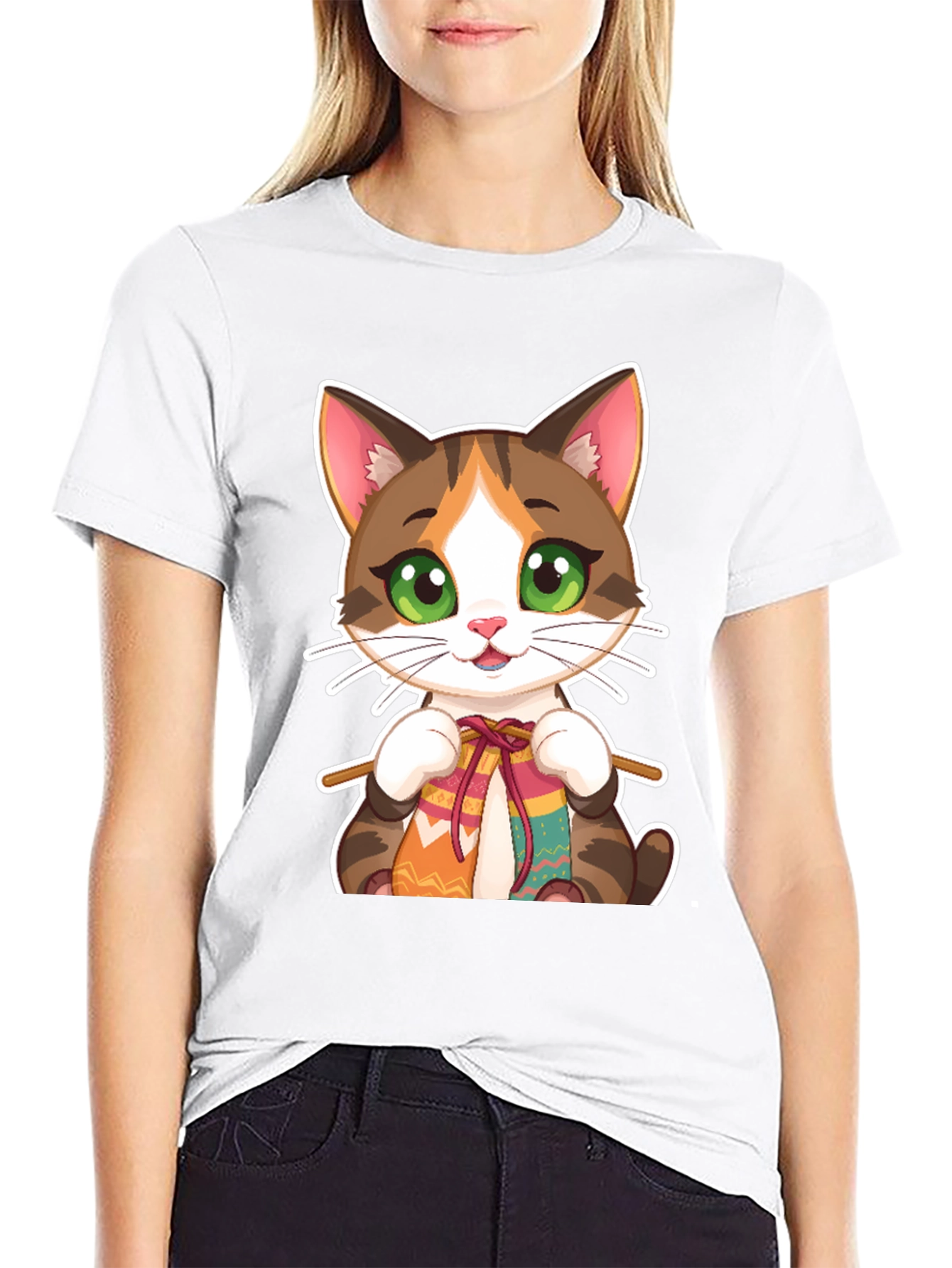 Cute Cat Knitting T-Shirt