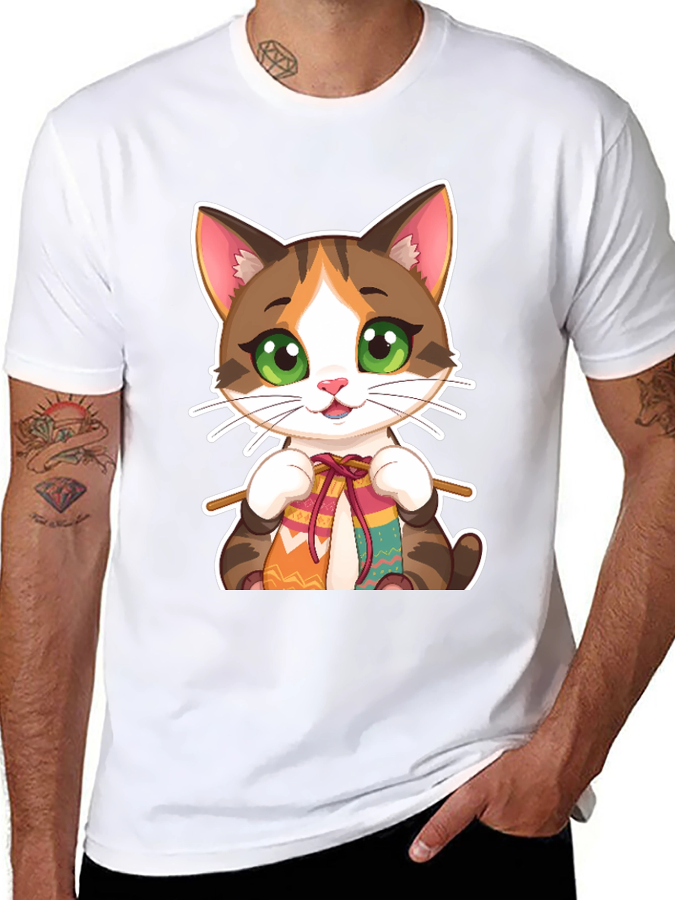 Cute Cat Knitting T-Shirt