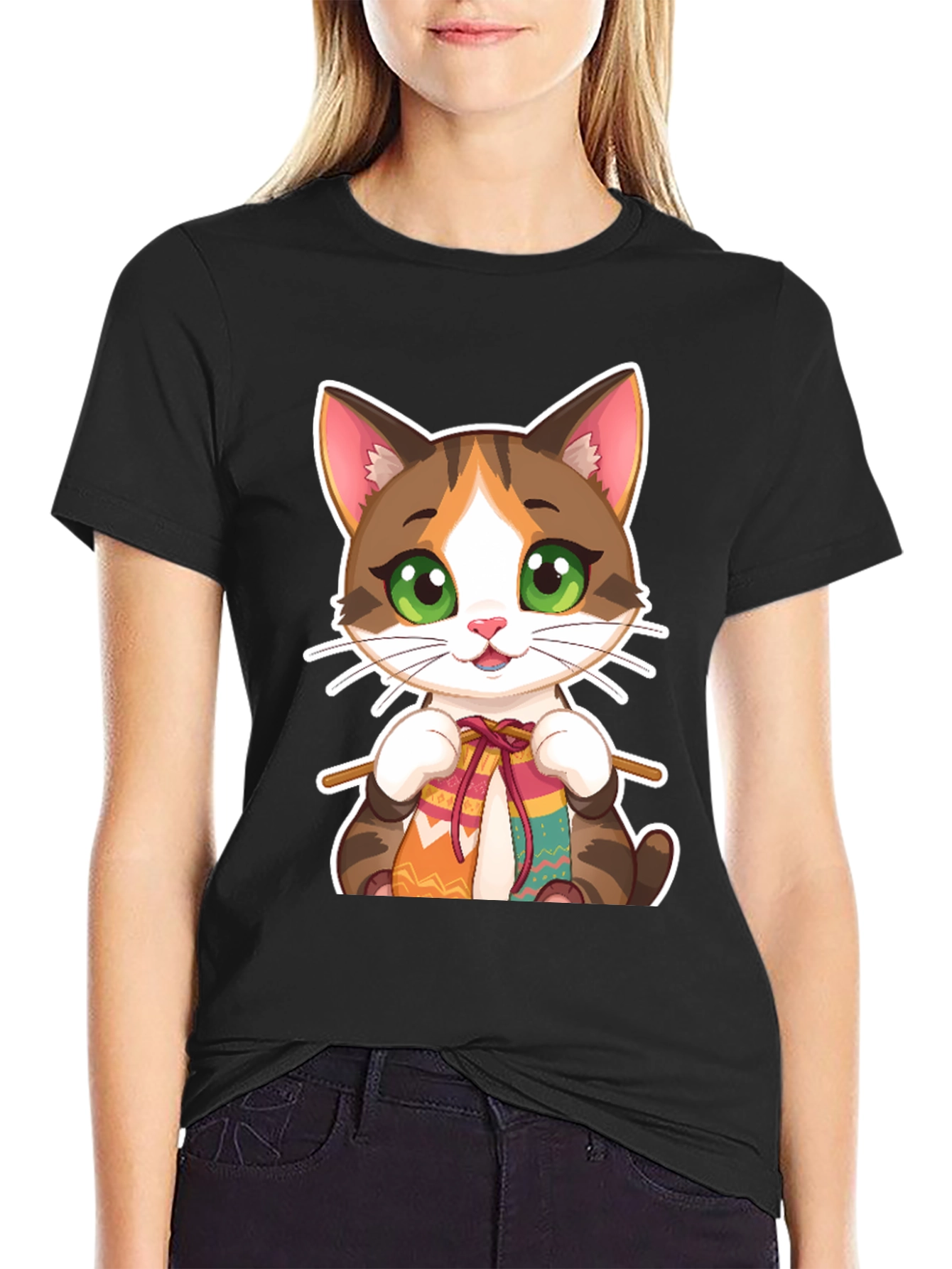 Cute Cat Knitting T-Shirt